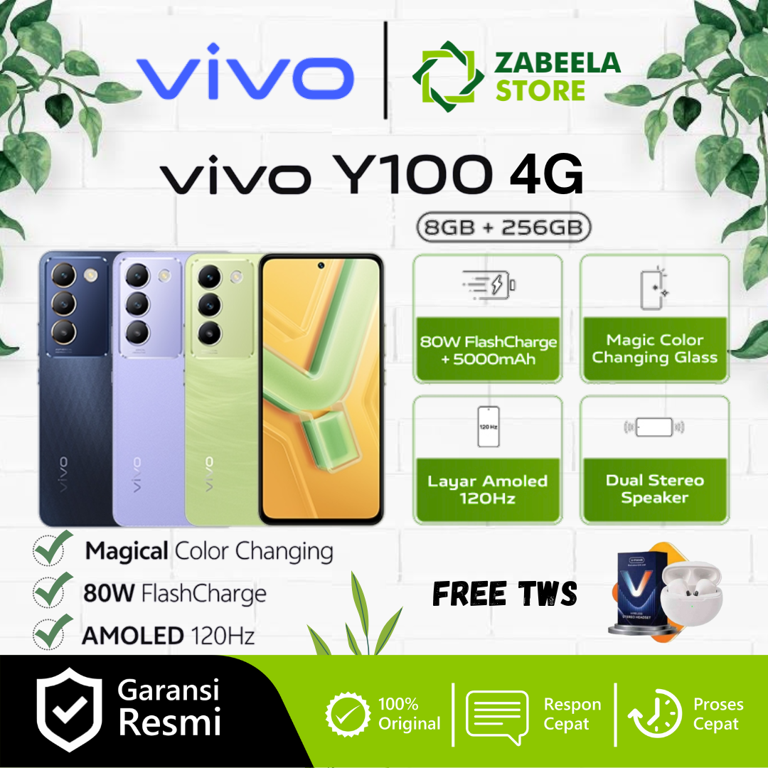 Vivo Y100 4G 8/256GB 8/128GB - Magical Color Changing, 80W FlashCharge, Garansi Resmi Vivo Indonesia Harga  3,099,000 Ringgit*Penghantaran Percuma