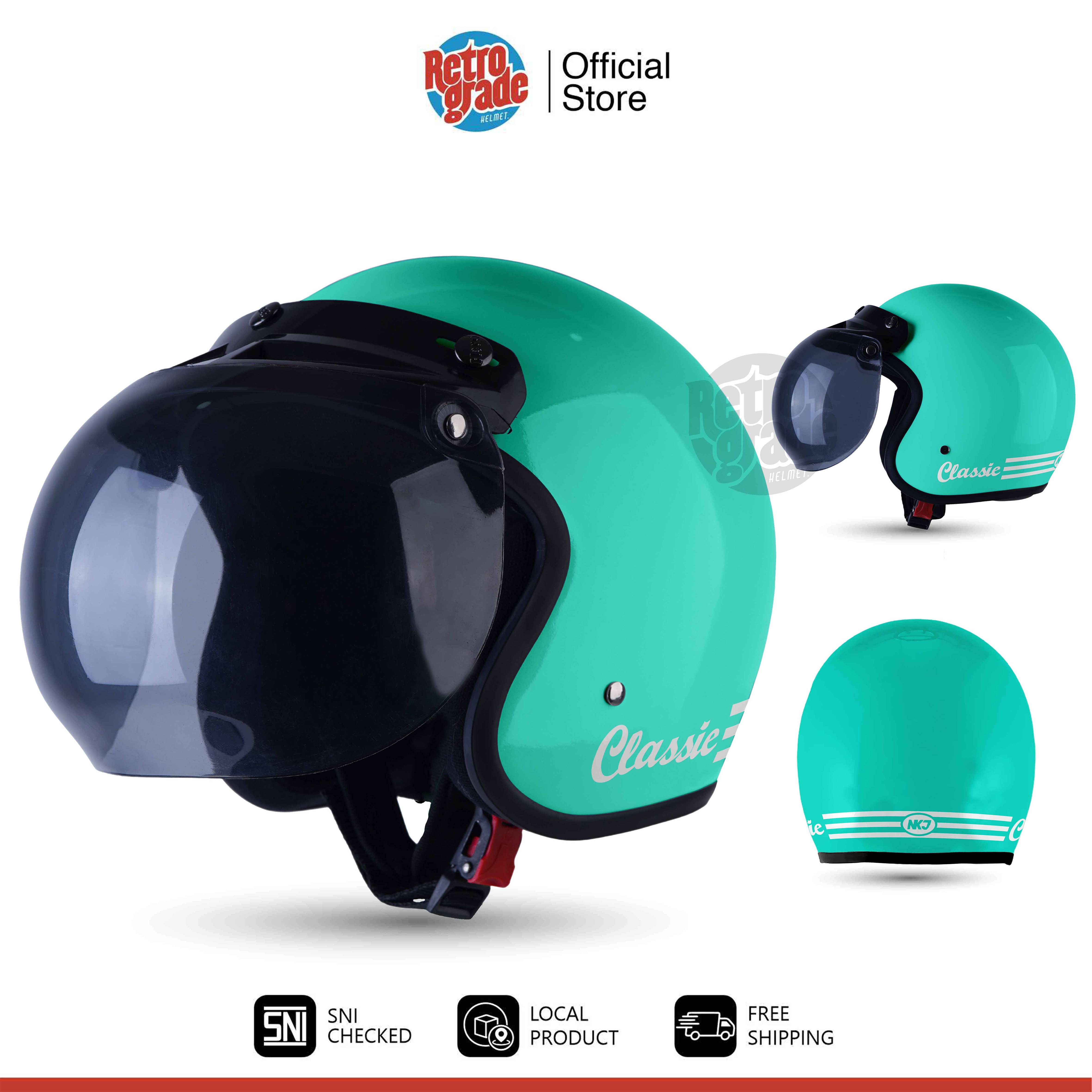 Helm Bogo Dewasa Retro Classic SNI Cat Garis Kaca Bobo Bkn JPN INK JPX KYT Helem Pria Wanita Tosca Harga 90,000 rupiah*Gratis Ongkir