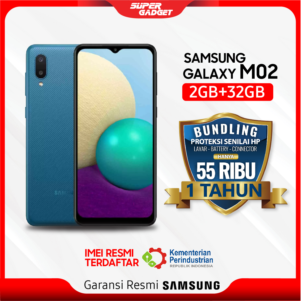 Samsung M02 2/32 GB HP Murah Galaxy Smartphone Android 10 RAM 2 ROM 32 Mediatek 5000 mAh Resmi SEIN