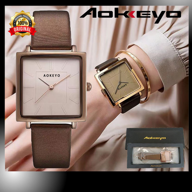 	 Aokeyo F61 Jam Tangan Wanita Retro San Square Dial Tali Kulit Anti Air Analog Kuarsa Jam Tangan Cewe 	