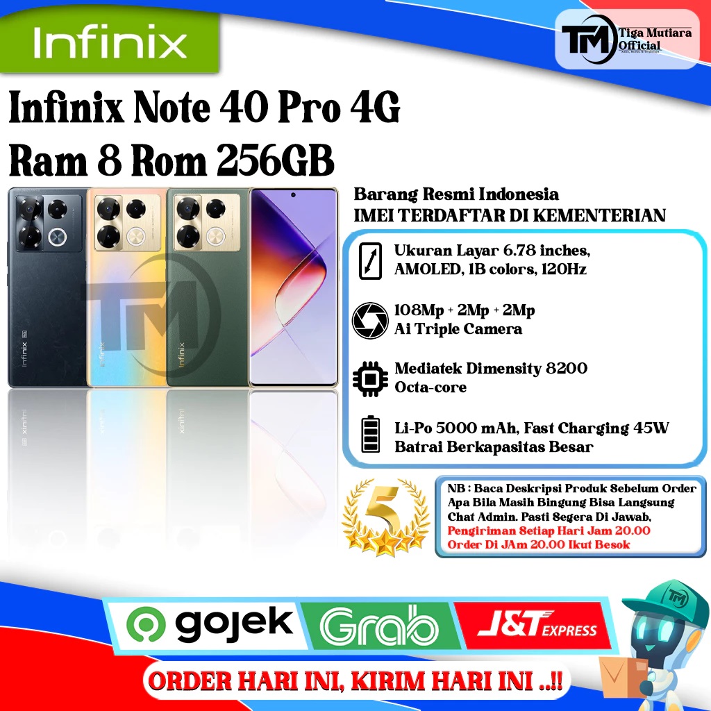 Infinix Note 40 Pro 4G Ram 8 Rom 256GB Harga  2,295,000 Ringgit*Penghantaran Percuma