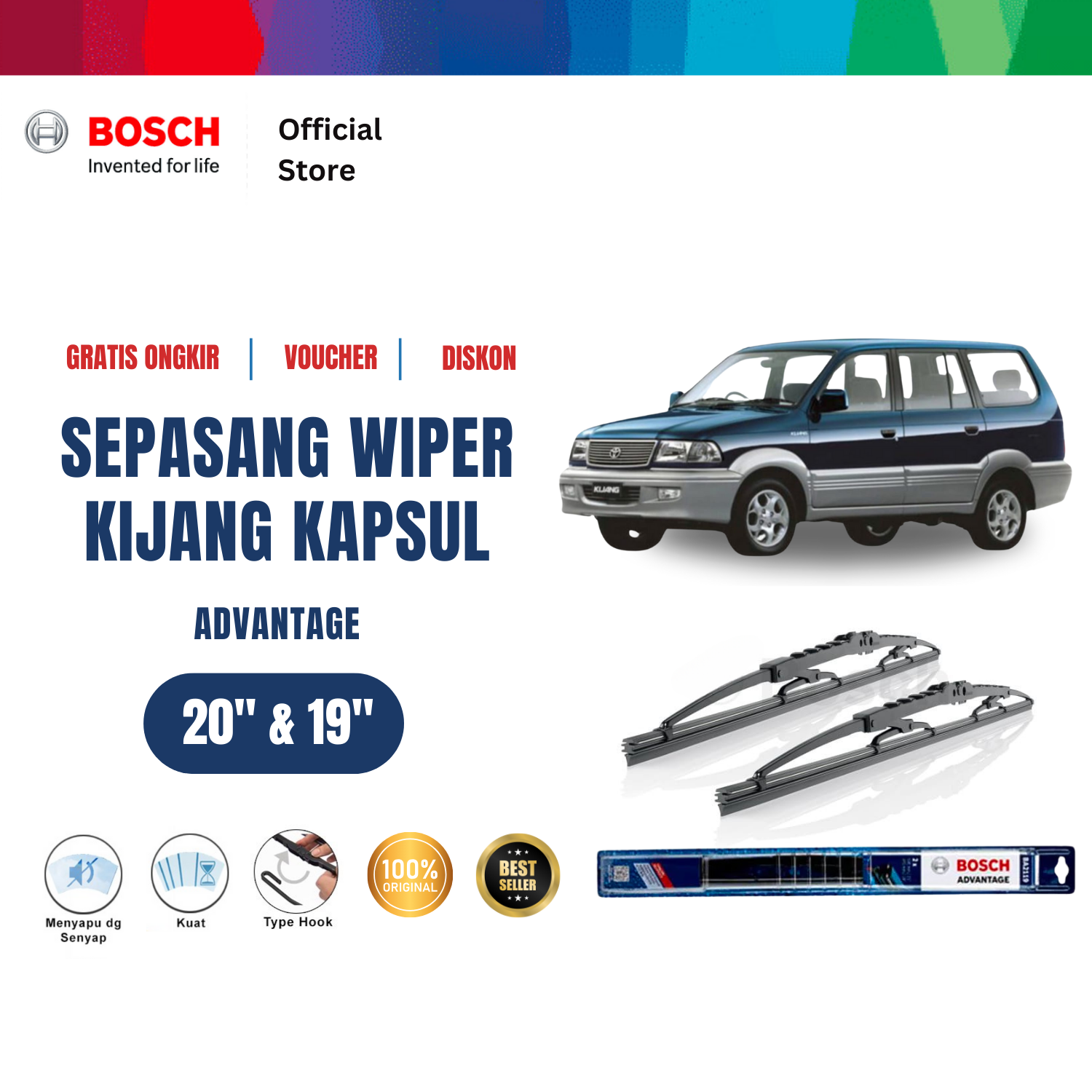 Toyota Kijang capsule 1996 - 2004 advantage 20 and 19 inch car windshield wipers Harga 124,100 rupiah*Gratis Ongkir