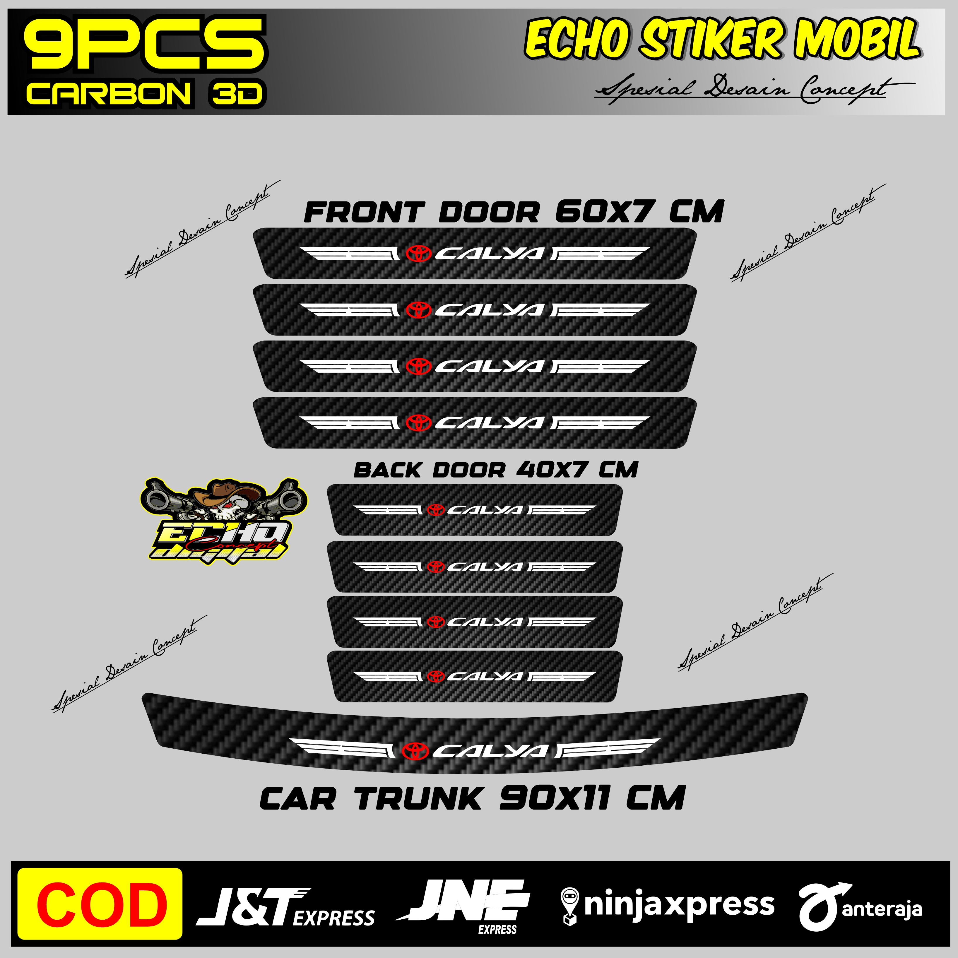 9pcs stiker mobil Calya stiker karbon 3d pijakan kaki bawah pintu mobil Toyota Calya Harga 4,000 rupiah*Gratis Ongkir