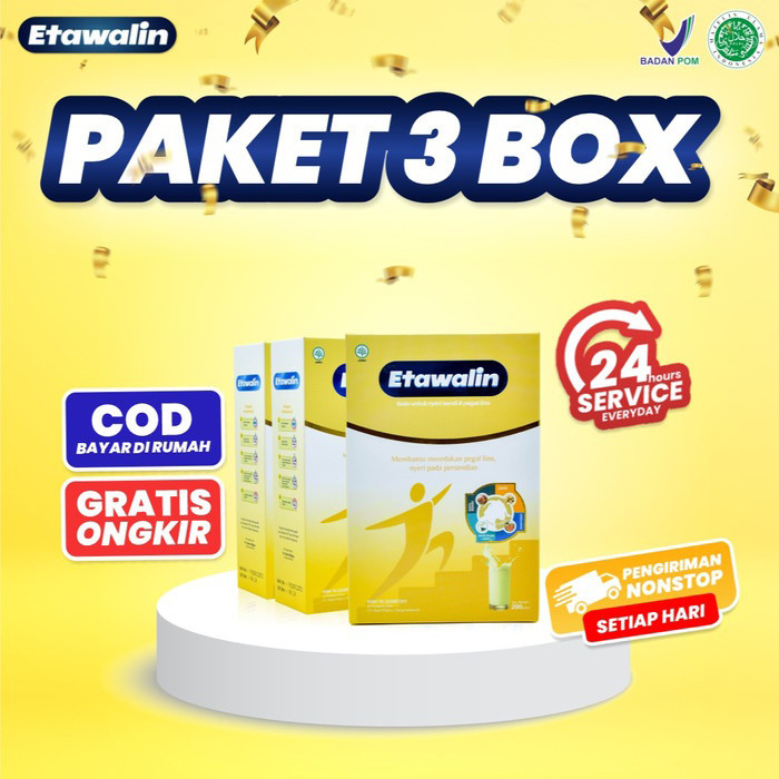 PAKET 3 BOX Etawalin Susu Kambing Etawa Tingkatkan Kepadatan & Kesehatan Tulang Sendi Cegah Pengapuran Sendi Asam Urat Rematik Reumatik Susu Mengatasi Nyeri Sendi Dan Tulang Herbal Sendi Dan Tulang Susu Tulang isi 200 gram Harga 276,000 rupiah*Gratis Ongkir