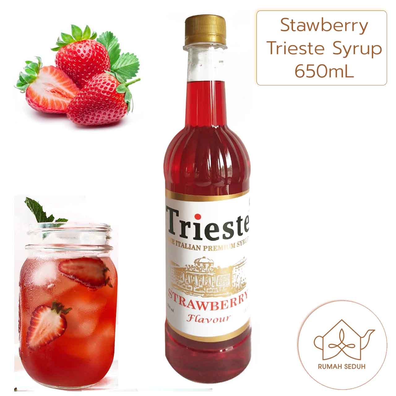 650mL Sirup Strawberry merk Trieste - Stroberi Italian Premium Syrup - Stoberi Sirup