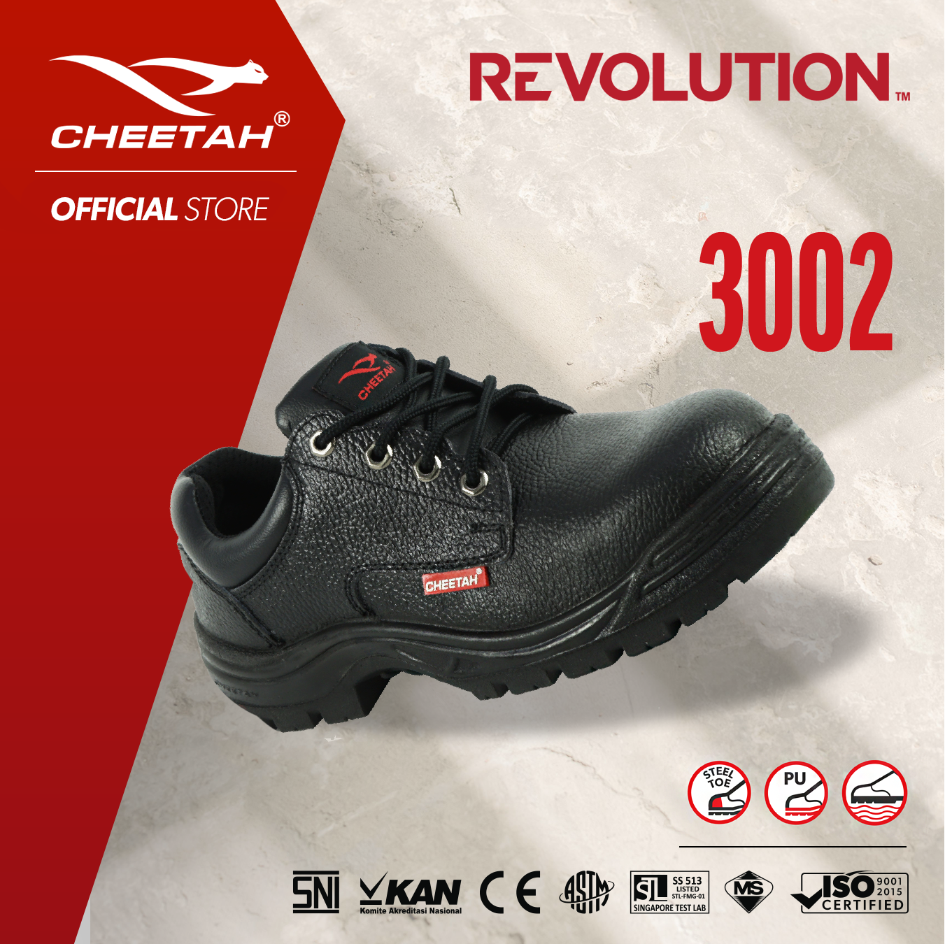 Sepatu Safety CHEETAH 3002H Safety Shoes S1 SRC Revolution Harga  349,000 rupiah*Gratis Ongkir