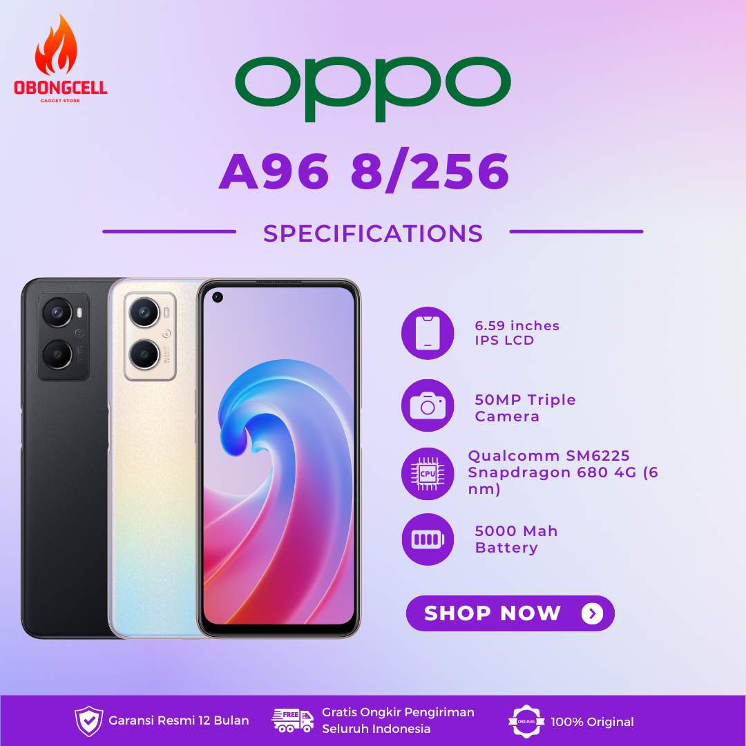 OPPO A96 8/256GB GARANSI RESMI Harga 4,243,000 rupiah*Gratis Ongkir