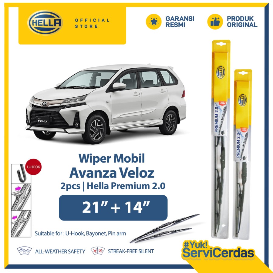 Wiper Mobil TOYOTA Avanza Veloz 21” + 14” (2pcs) - HELLA Premium 2.0 Harga 85,440 rupiah*Gratis Ongkir