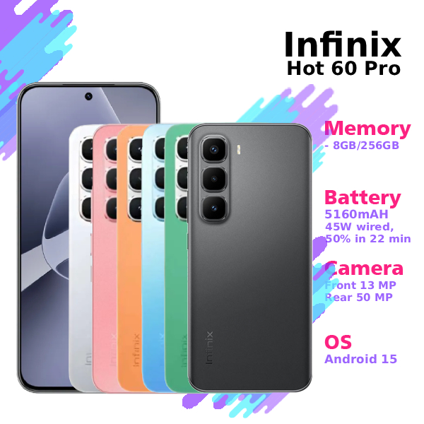 HP/smartphone Android Infinix Hot 60 Pro 8/256 GB Giá 2,445,960 Đồng*Miễn phí vận chuyển
