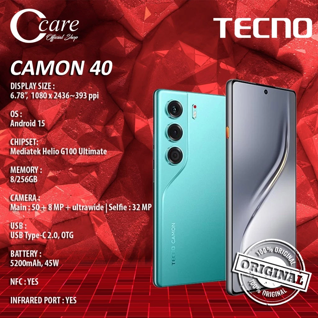 Tecno Camon 40 Ram 8/128GB & 8/256GB (GARANSI RESMI) Harga 2,675,000 rupiah*Gratis Ongkir