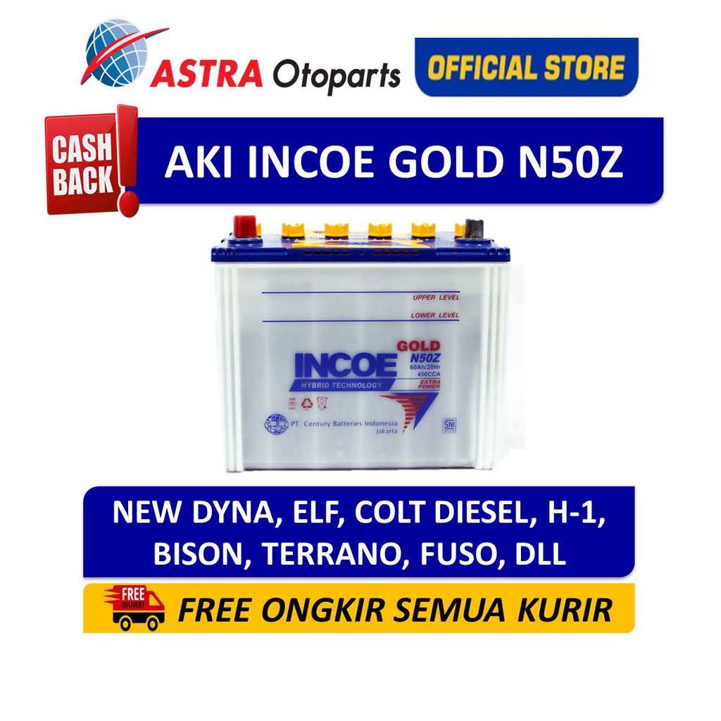 Aki Mobil Incoe Gold N50Z Dyna, Elf, Fuso, Colt Diesel INGO-N50Z Harga 997,000 rupiah*Gratis Ongkir