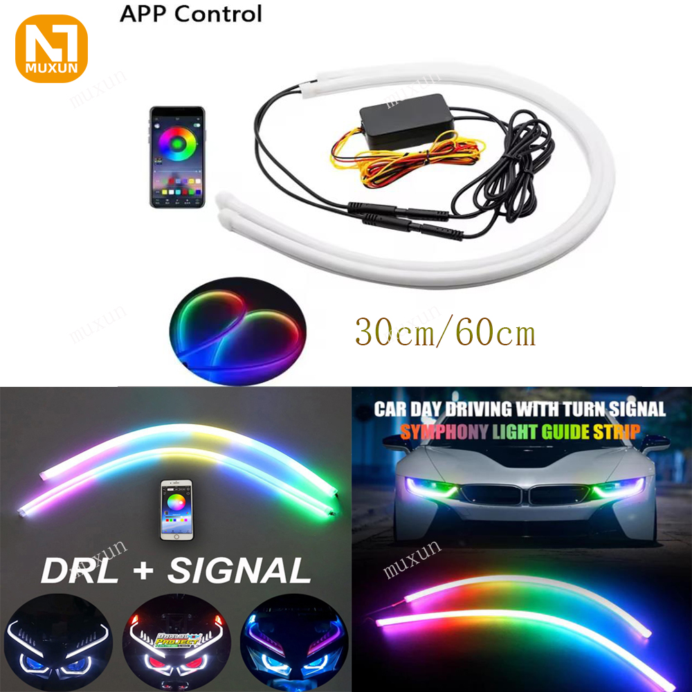 Muxun 2Pcs Flexible Led Drl Eyebrow Lights Wrgb App 30Cm/60Cm Turn Signal Running Welcome + Rgb Matrix Car Motorcycle Premium Type for Nmax Vario Pcx Beat Mio Lexi Aerox Jupiter Harga 161,999 rupiah*Gratis Ongkir