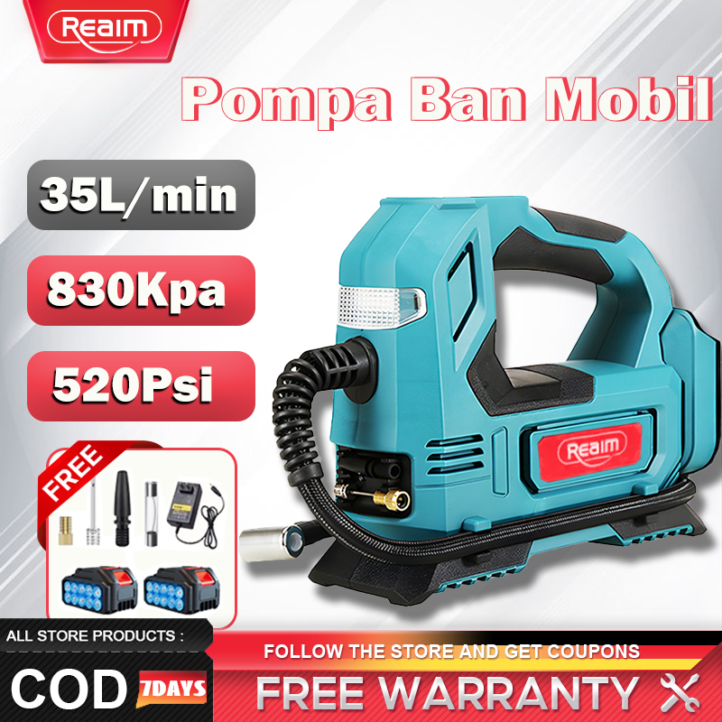 Reaim electric car tire pump portable truck motor 21v electric air pressure check digital LCD display tire pump Harga 489,000 rupiah*Gratis Ongkir