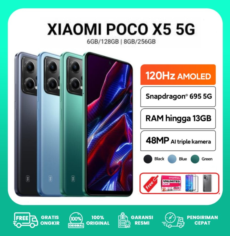 POCO X5 5G NFC 6/128 8/256 GB GARANSI Size 6.67 inches Sein Free Sim Card - 8/256 GB Harga 2,100,000 rupiah*Gratis Ongkir