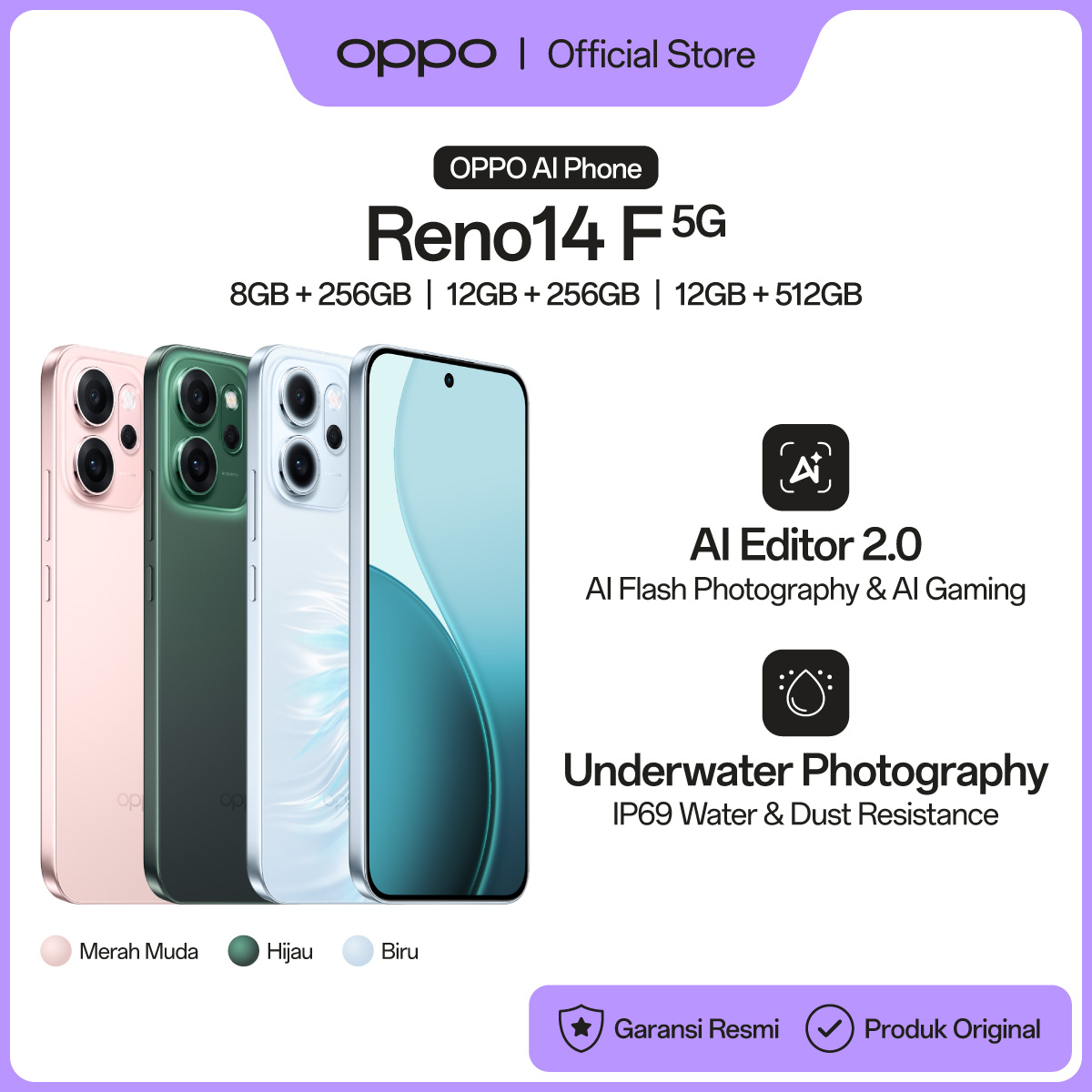 [NEW LAUNCH!] OPPO Reno14 F 5G 8/256GB | 12/256GB | 12/512GB [AI Editor 2.0, AI Gaming, Underwater Photography IP69 Water & Dust Resistance] Giá 5,599,000 Đồng*Miễn phí vận chuyển
