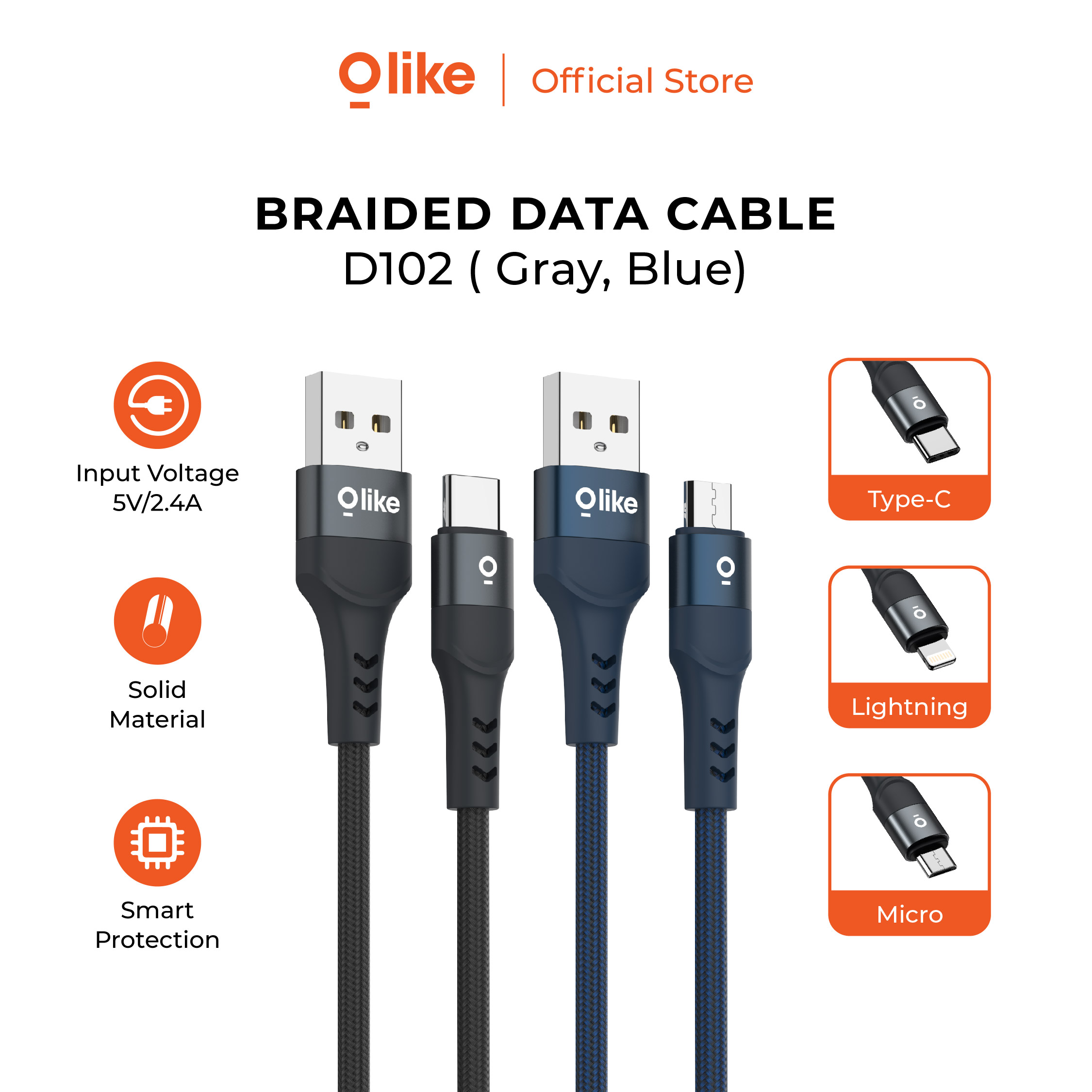 OLIKE D102 Kabel Data Micro USB Type C Lightning Fast Charging