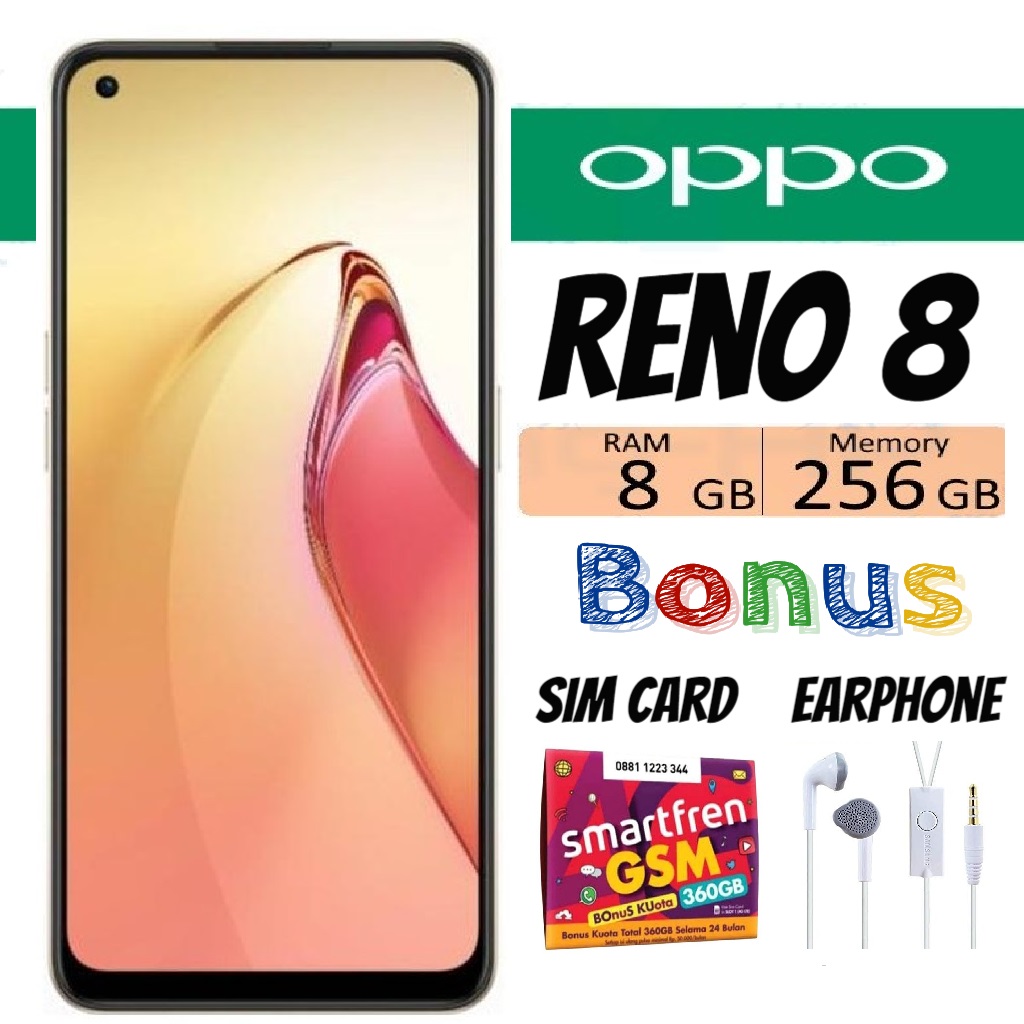OPPO Reno 8 RAM 8GB /256GB AMOLED - Qualcomm SM6225 Snapdragon 680 4G - Reno 8 4G - Garansi OPPO Indonesia Giá 2,980,000 Đồng*Miễn phí vận chuyển