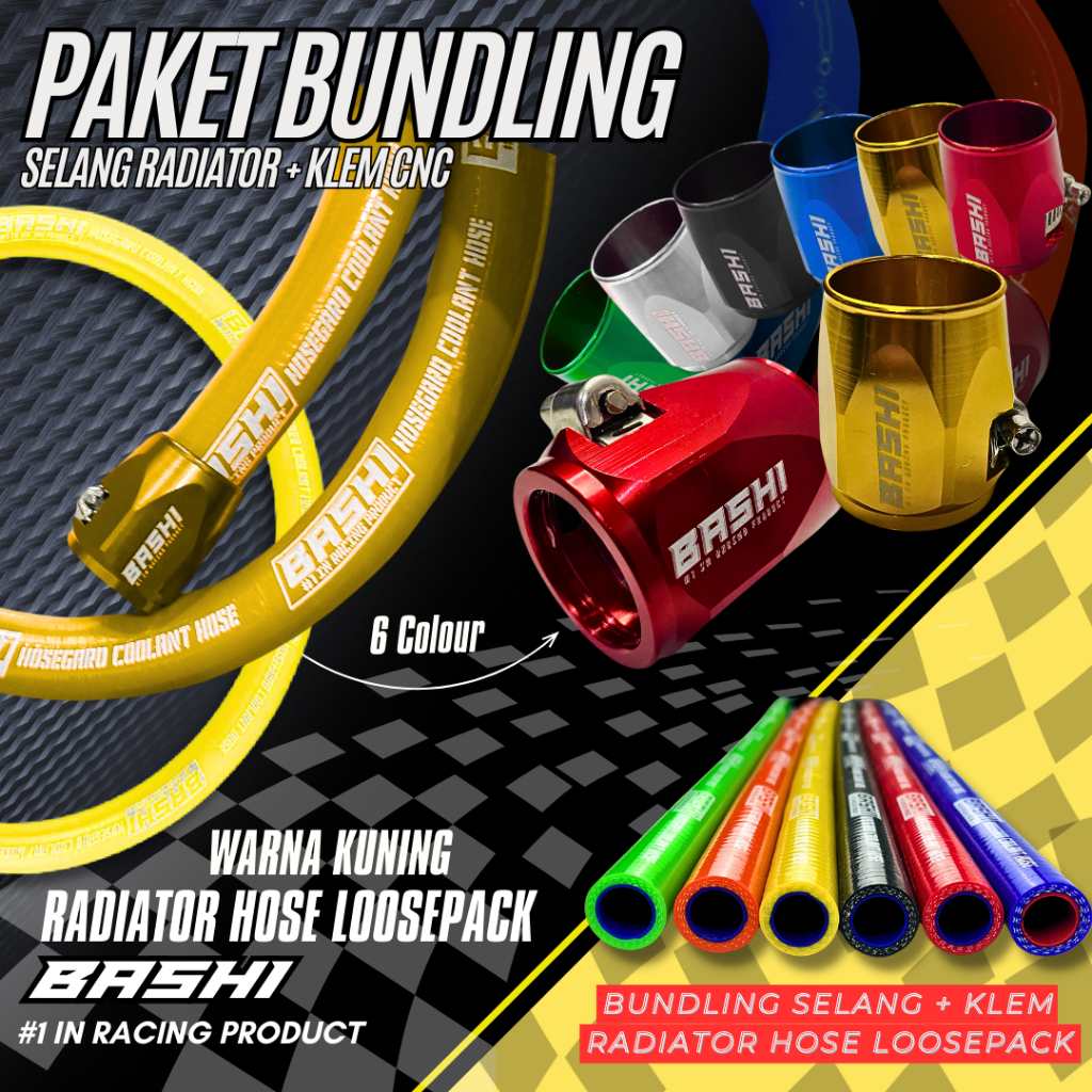 Bashi Paket Selang Radiator Coolant Hose Include Klem Cnc 1 Meter Tahan Panas High Duty Harga 108,000 rupiah*Gratis Ongkir