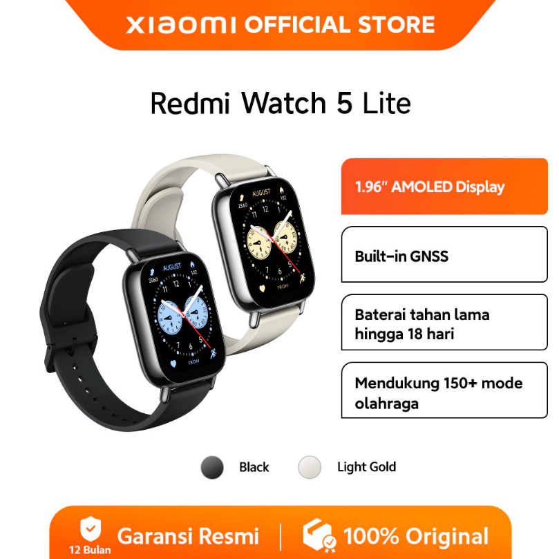Xiaomi Redmi Watch 5 Lite | 1.96" AMOLED Display | Built-in GNSS | Baterai hingga 18 hari | 150+ mode olahraga Harga 649,000 rupiah*Gratis Ongkir