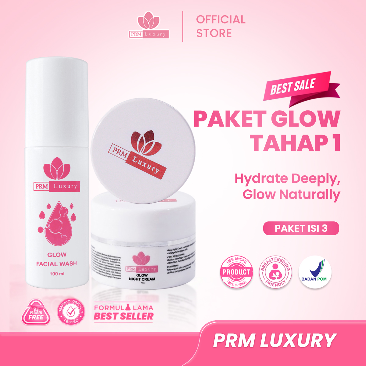 Prm Luxury Stage 1 Glow Skincare Package β Brighten Dull Face & Natural Glowing β Old Formula Safe Bpom