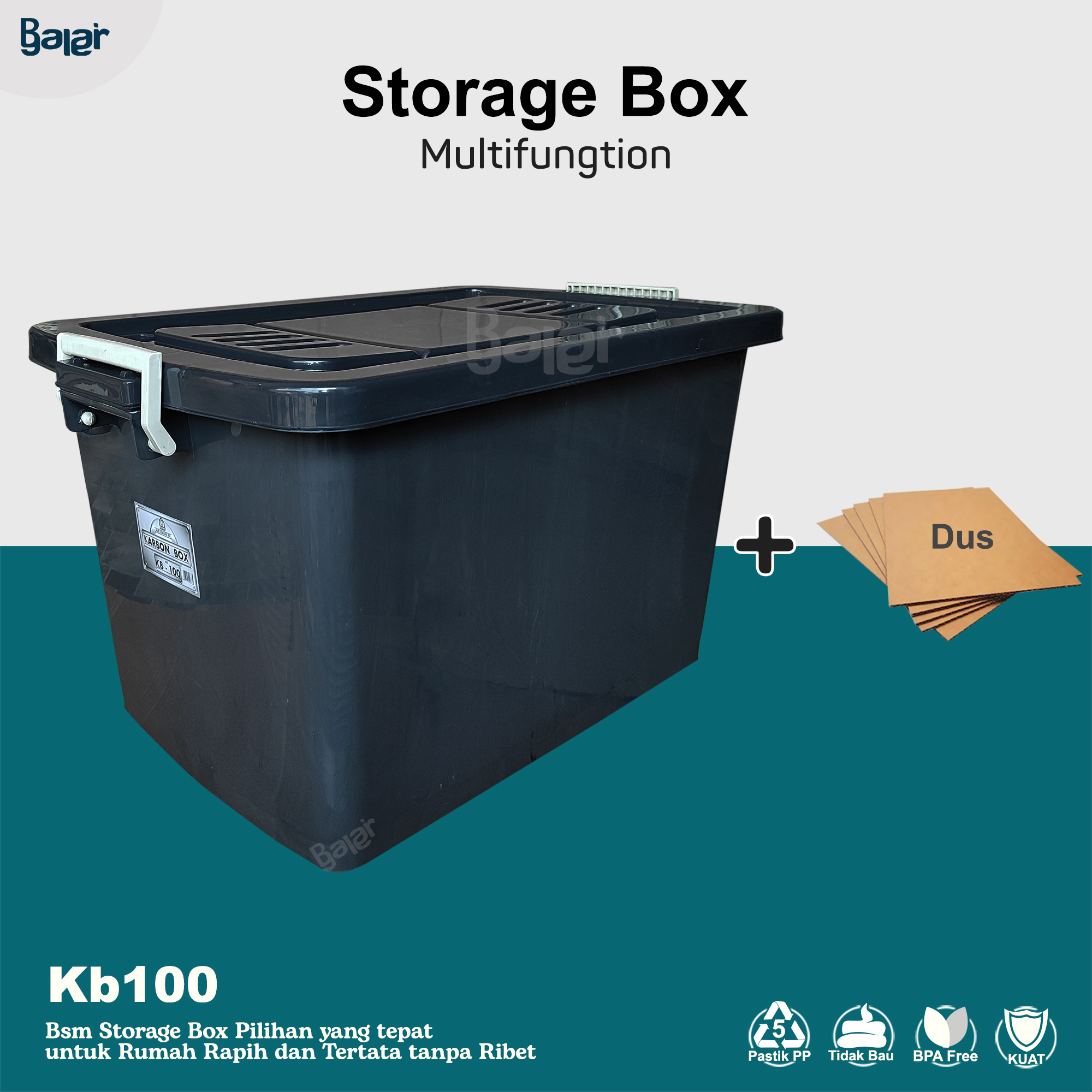 Container box large size 100 litres cheap storage box multipurpose akako CB 80 70 73 litres 52 L color black - Merek Akako Harga 66,800 rupiah*Gratis Ongkir