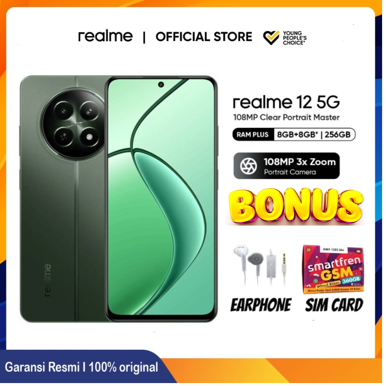 Realme 12 5g 8Gb+8Gb / 256Gb | 108Mp 3X Zoom Portrait Camera | Supervooc Charge 5000Mah Battery Android Smartphone - Warranty Harga 2,139,250 Ringgit*Penghantaran Percuma