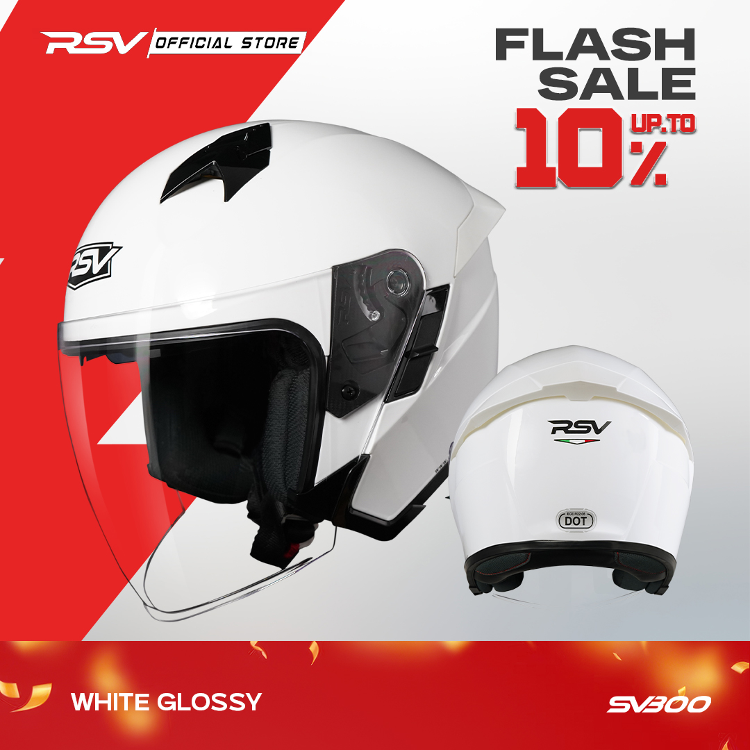Motorcycle helmet half face SNI helm rssv300 white glossy double visor helm SNI, Dot & ECE r22.05 Harga 610,000 rupiah*Gratis Ongkir