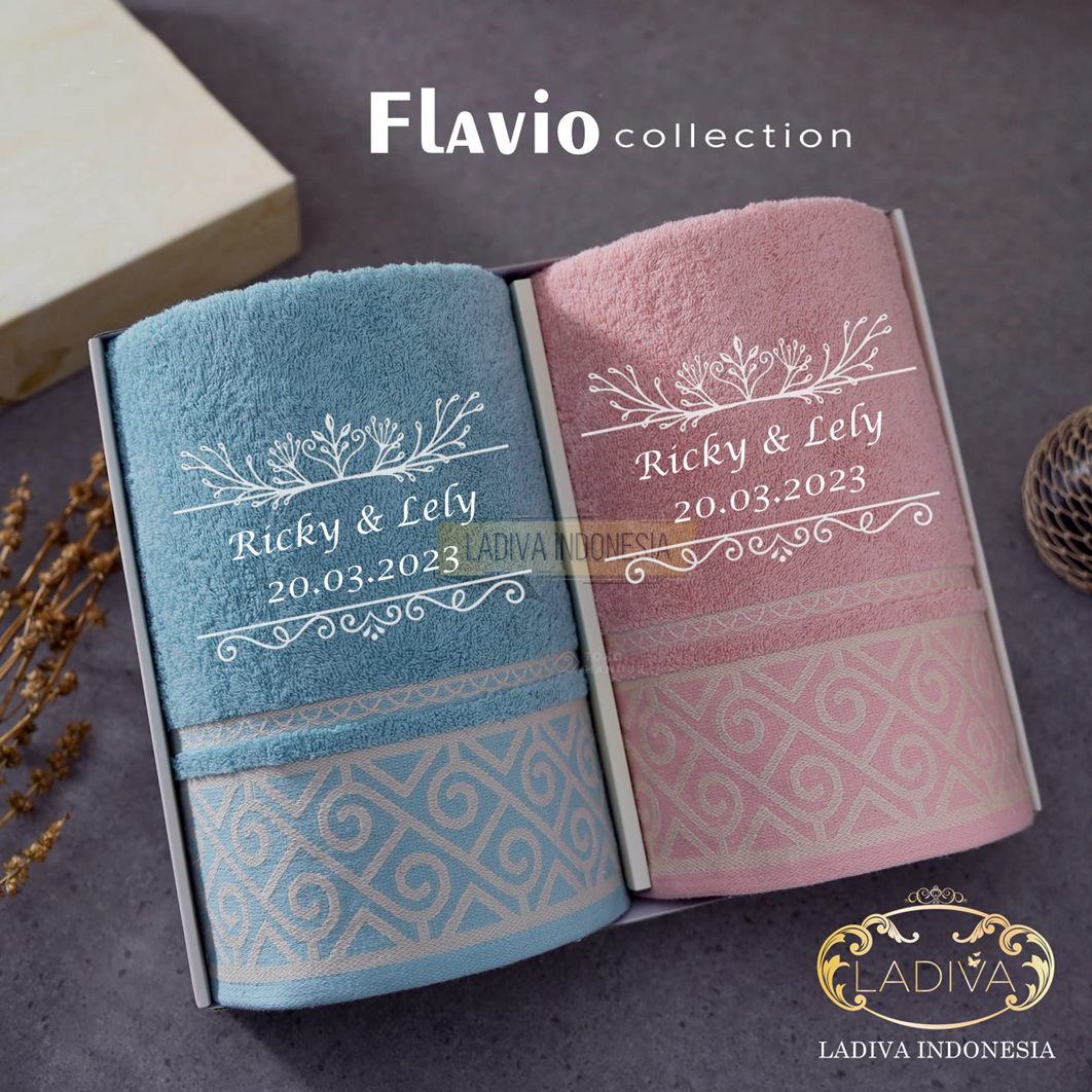 Luxury hadiah box SET - Towel COUPLE with Custom BORDIR FLAVIO Series + Exclusive BOX + FREE Kartu Uca…