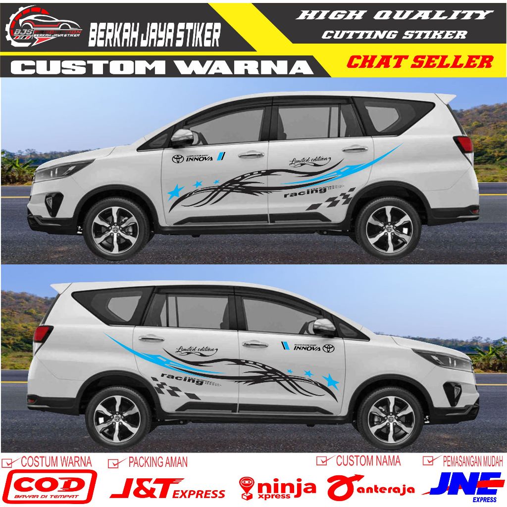 2 PCS KANAN KIRI CUTTING STICKER MOBIL TOYOTA INNOVA BINTANG RACING TERBARU STICKER BODY SAMPING MOBIL Harga 153,000 rupiah*Gratis Ongkir