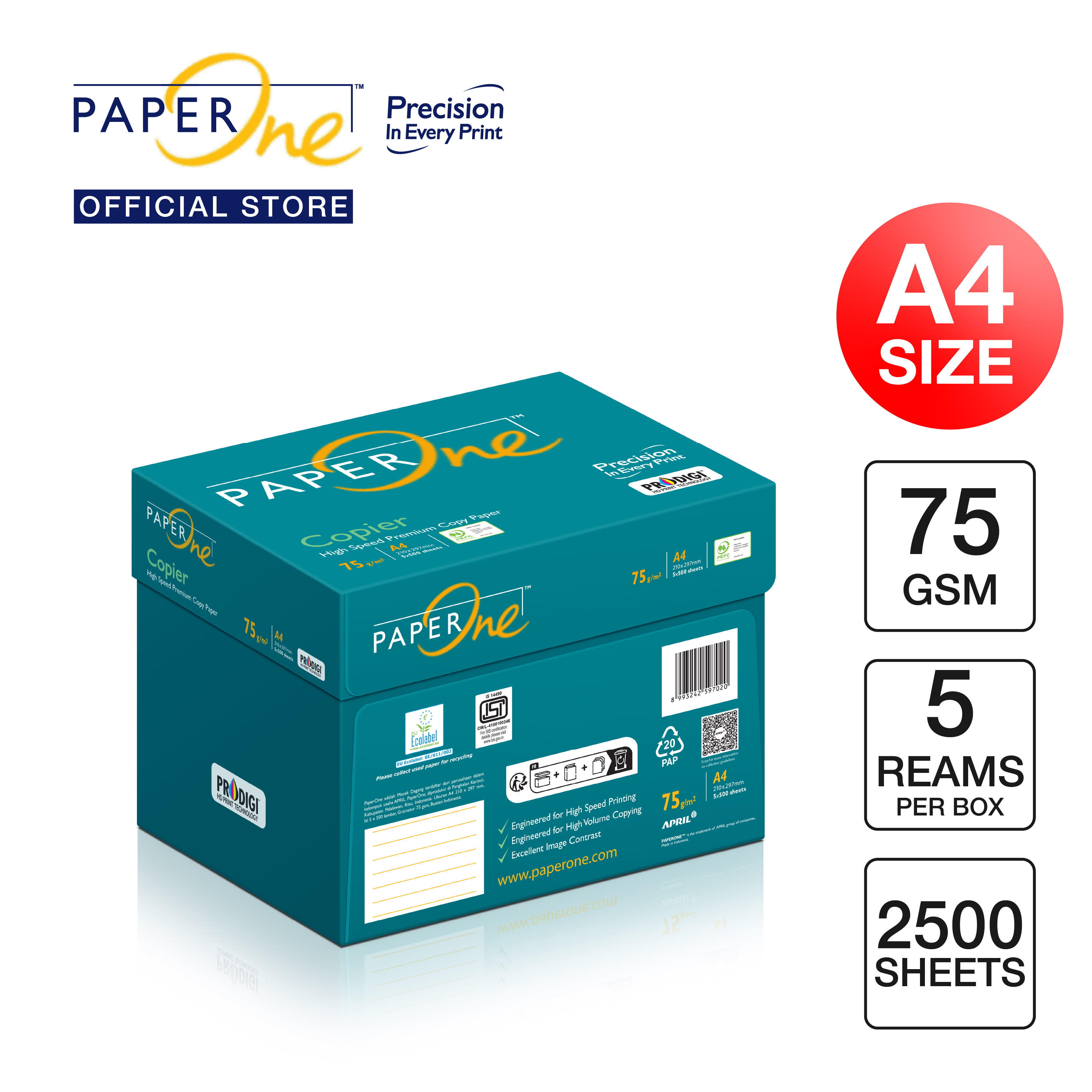 Paperone A4 Paper 75Gr Copier 1 Box (2500 Sheets) Hvs Paper Harga  256,700 rupiah*Gratis Ongkir