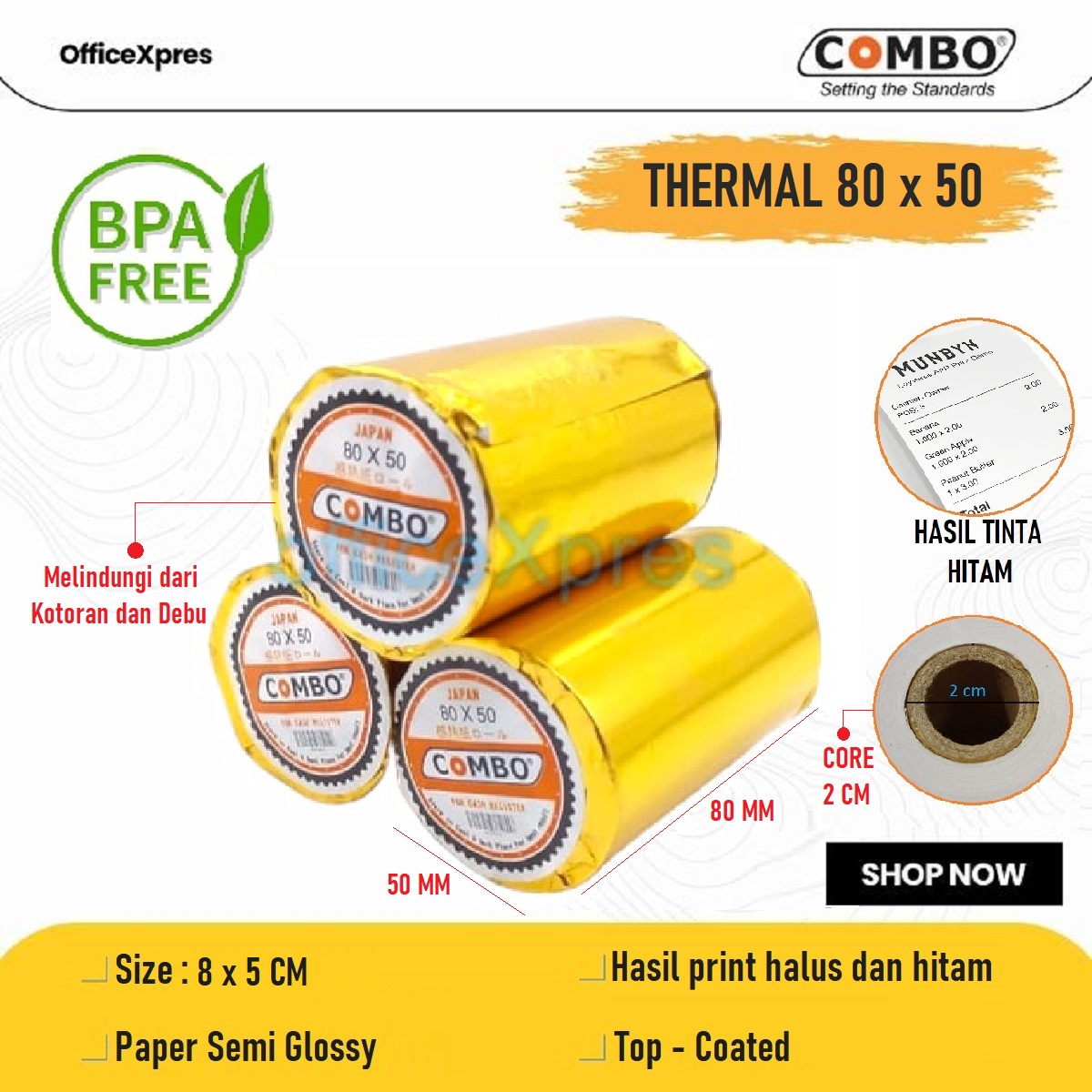 Cash receipt paper-80x50-thermal paper 80x50 combo/gas station paper/cash register paper/paper roll/payment printing paper - Merek Combo Harga 4,790 rupiah*Gratis Ongkir