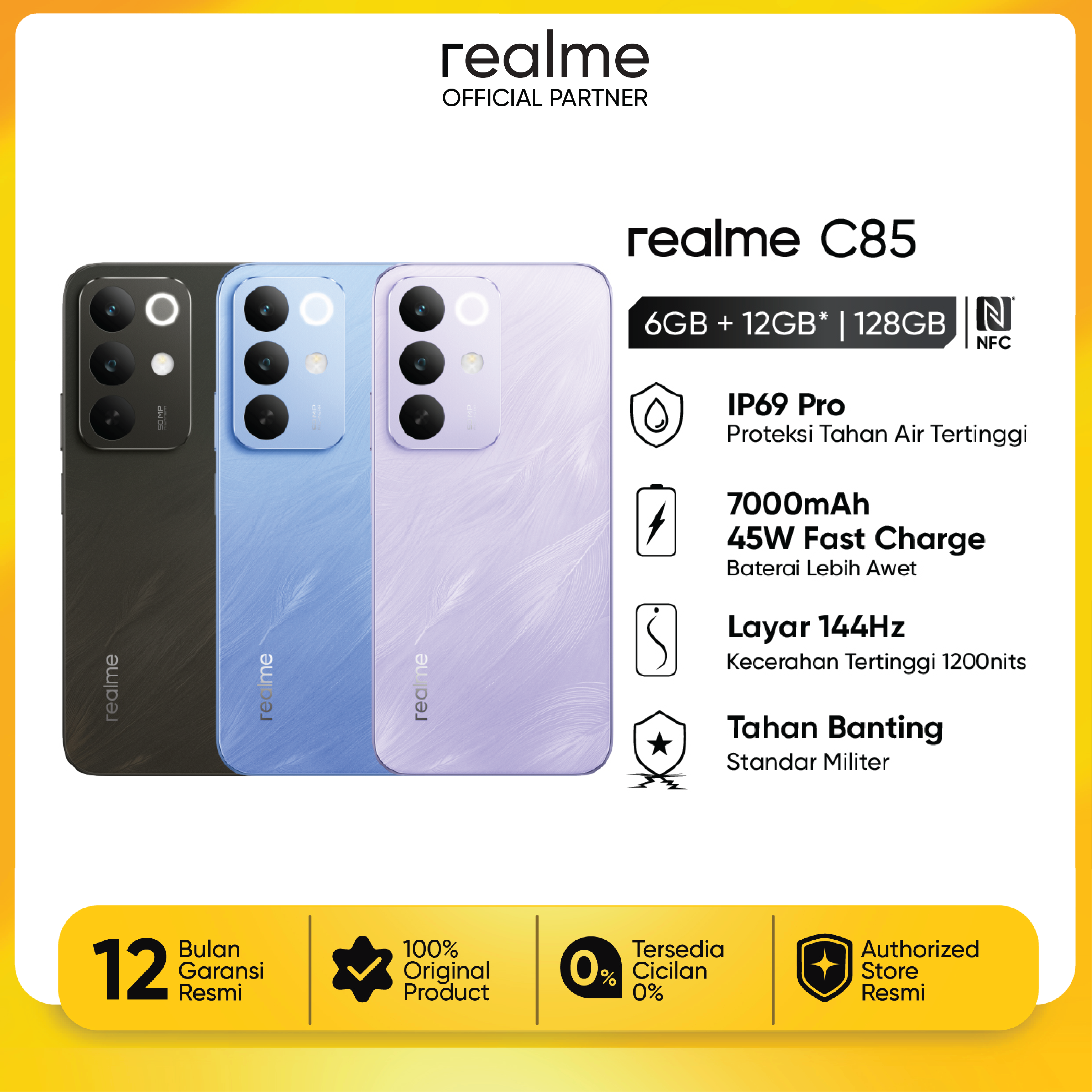 Realme C85 6Gb+128Gb | 7000Mah Battery | 50m Ai Camera | | Ip69 Waterproof | 50Mp Ai Camera Harga  2,599,000 Ringgit*Penghantaran Percuma