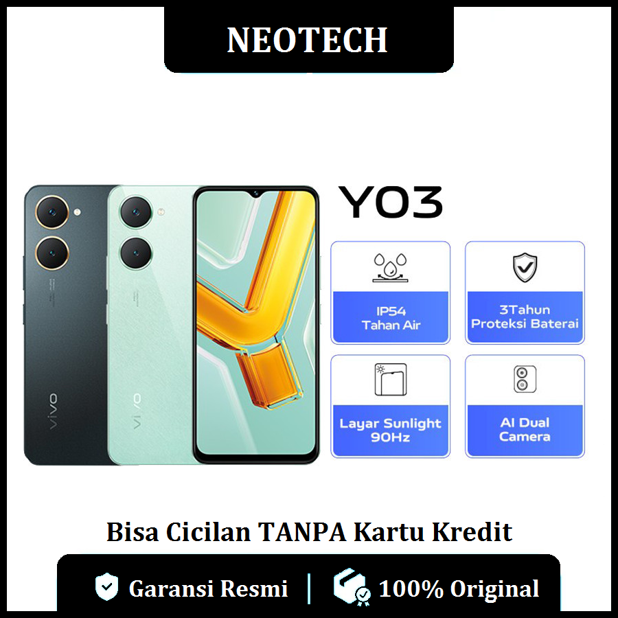 Vivo Y03 Ram (4GB + 64GB) IP54 waterproof, Sunlight Display 90Hz, AI dual camera-can installment without credit card-1 year official warranty-cheap hp (kredivo, laz pay later, we can use cod, Ovo, original) Harga  1,098,000 Ringgit*Penghantaran Percuma