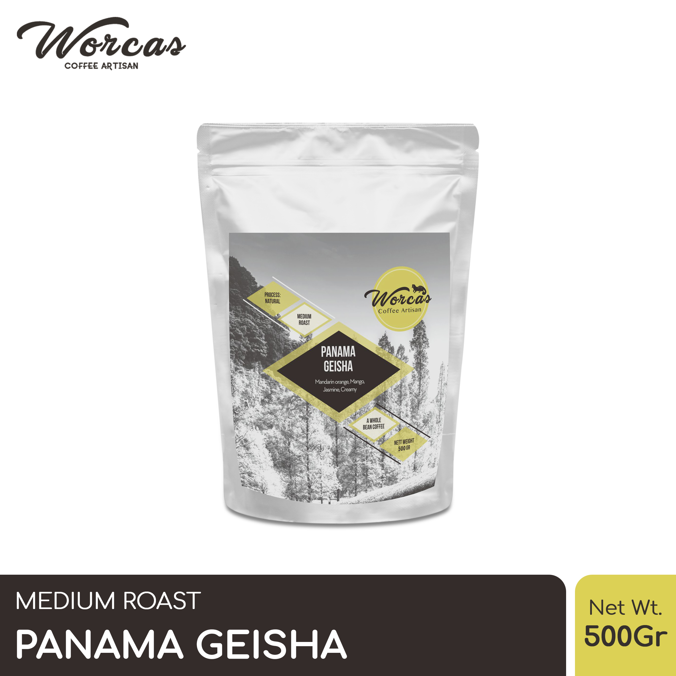 WORCAS Kopi Arabika Panama Geisha Natural Process 500 Gram - Medium Roast