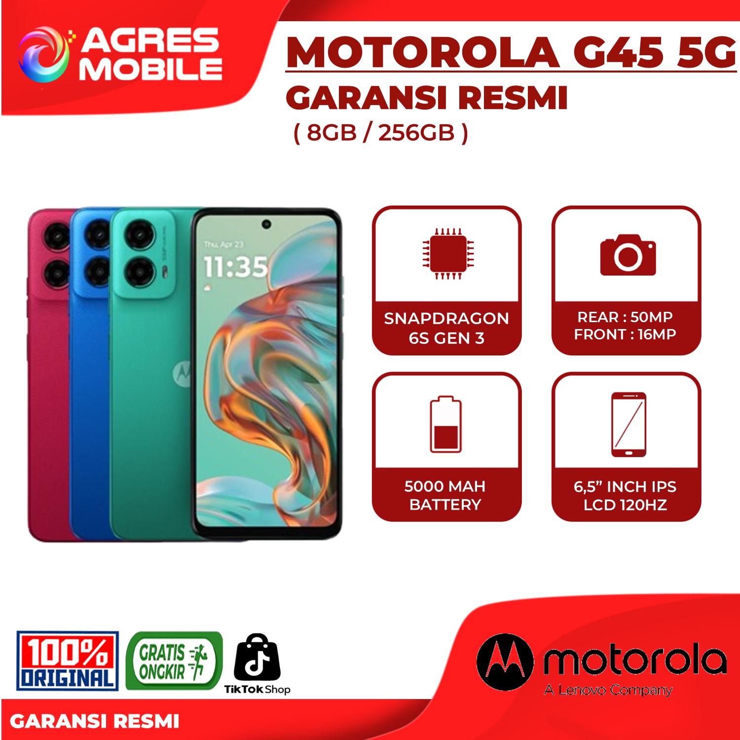 Motorola G45 5G 8GB+256GB Garansi Resmi Motorola Indonesia Harga  2,119,000 Ringgit*Penghantaran Percuma