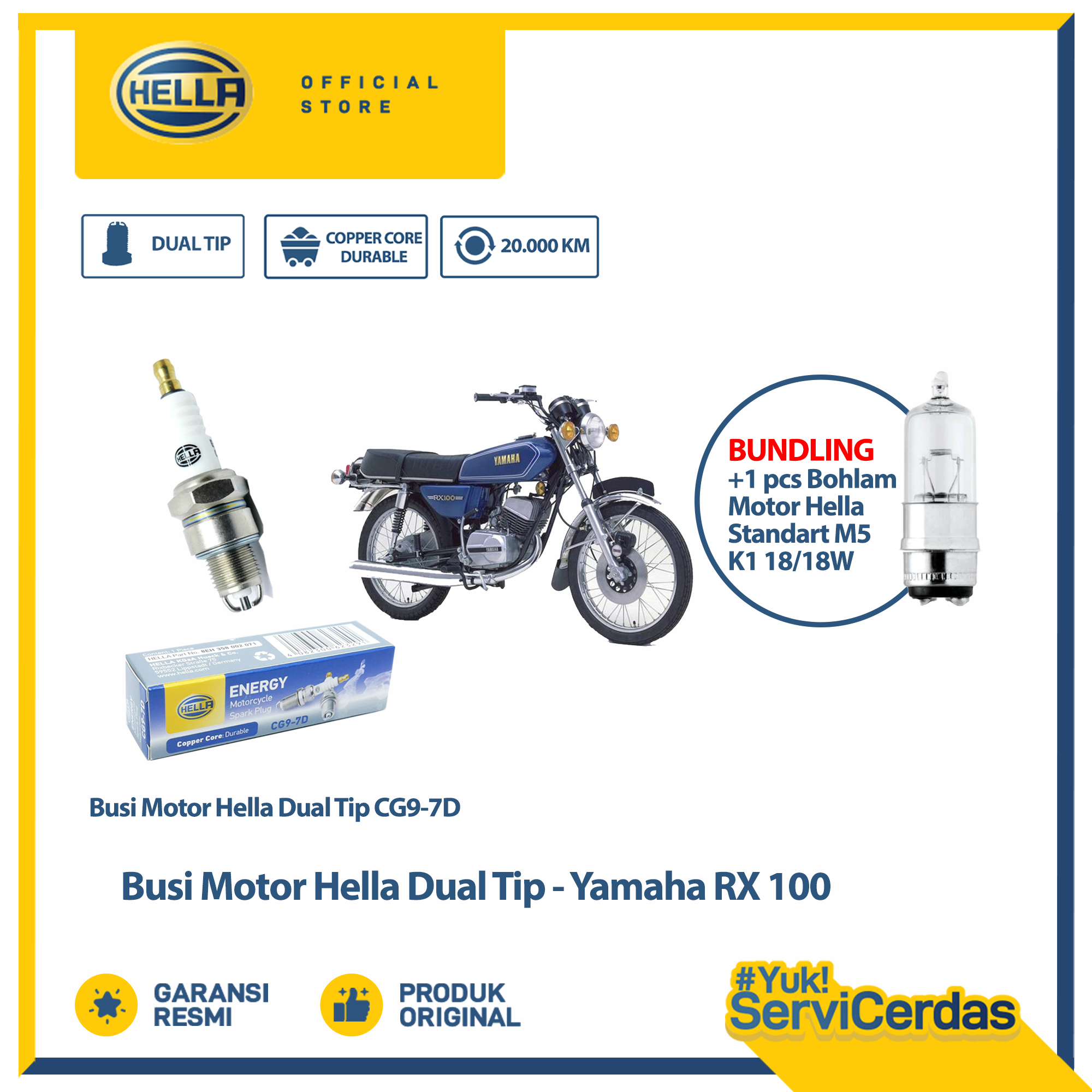 Busi Motor Yamaha RX100 Hella Dual Tip CG9-7D Bundling Bohlam Motor M5 12V 18/18W Standar - Lampu Motor Harga  37,000 Ringgit*Penghantaran Percuma
