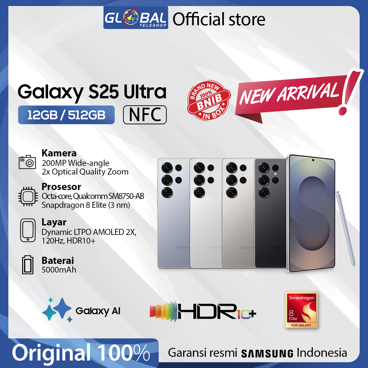 Samsung Galaxy S25 Ultra 12/1TB 12/512GB 12/256GB Garansi Resmi Harga  22,999,000 rupiah*Gratis Ongkir