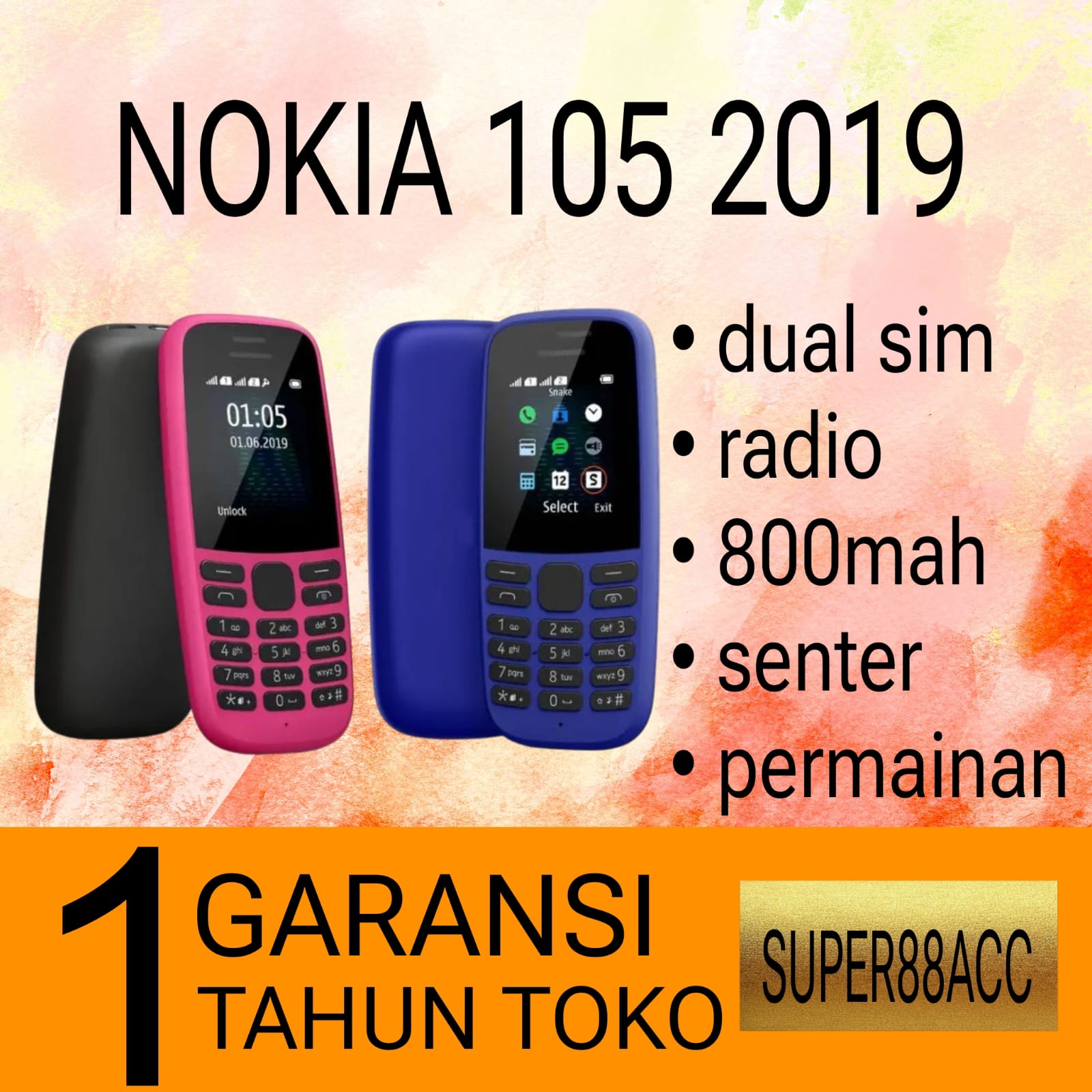 New Nokia 105 2019 [Black] [1 Year Warranty] - Old School Dual Sim Cellphone, Radio, Flashlight, Long Lasting Battery Giá 110,360 Đồng*Miễn phí vận chuyển