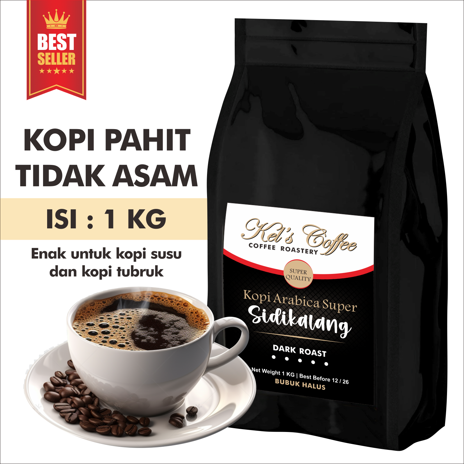 Kelscoffee Sidikalang Arabica Super Coffee 1 kg | Ground Coffee | Original Medan Traditional Coffee