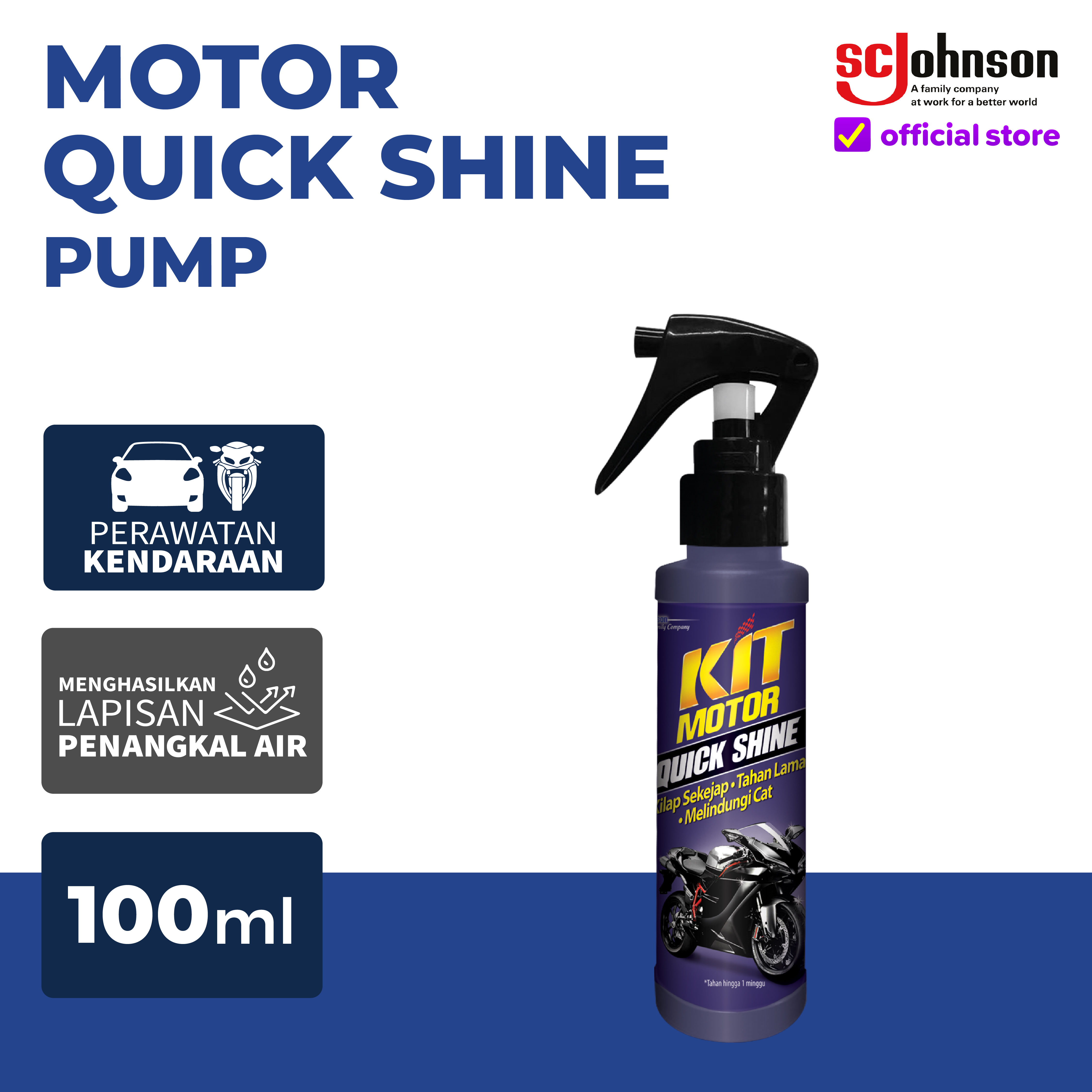 KIT Motor Quick Shine - Pump 100mL Mengandung Hydrophobic Polymer Harga 18,199 Ringgit*Penghantaran Percuma