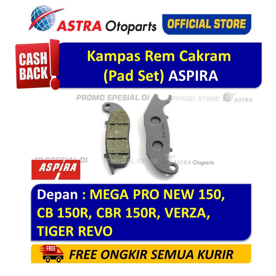 Kampas Rem Cakram (Pad Set) ASPIRA CB 150R, VERZA, TIGER REVO, DLL Harga 30,500 rupiah*Gratis Ongkir