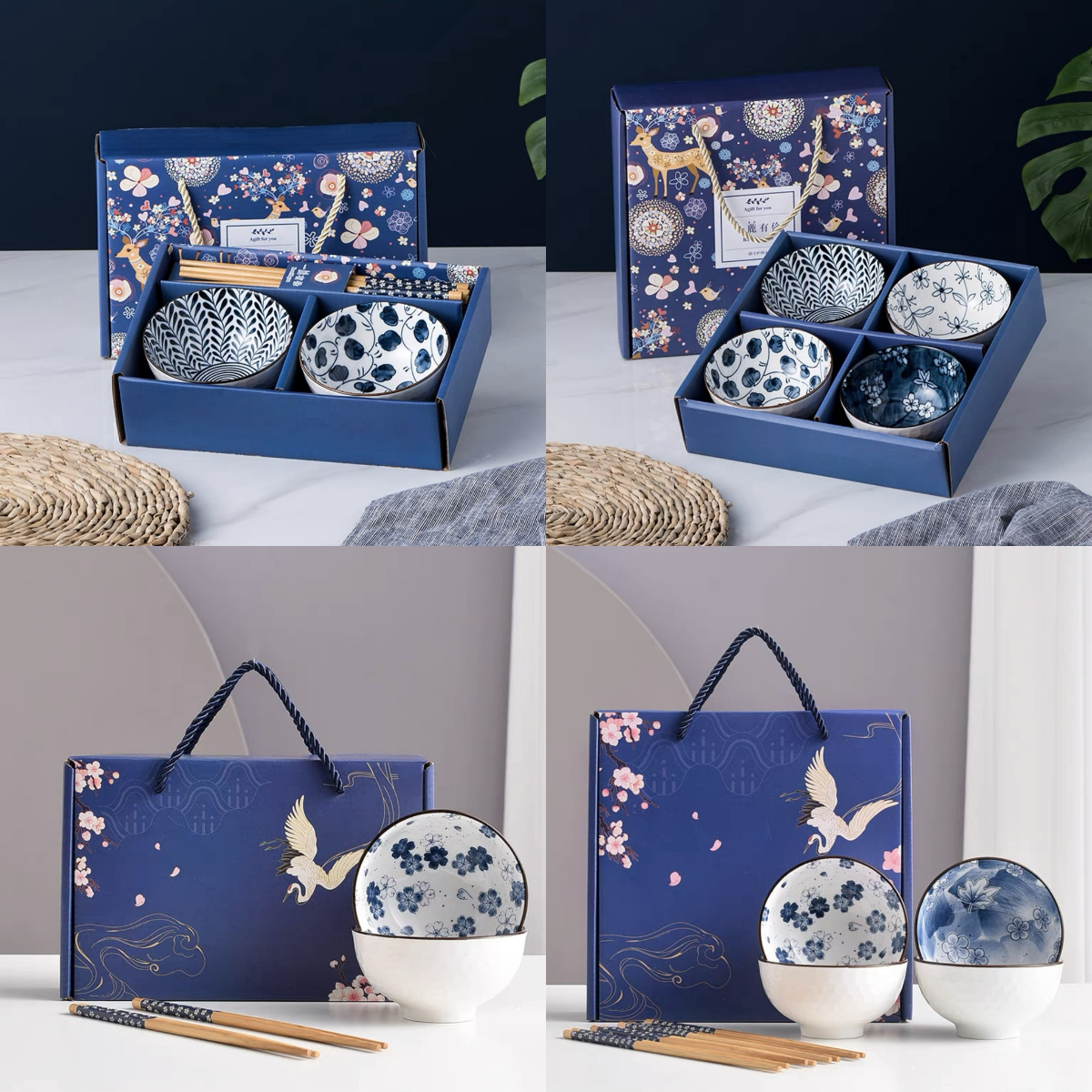 HAMPERS hadiah Set Piring Mangkuk Kado Ulang Tahun/ Nikahan Bahan Keramik Japanese Blue