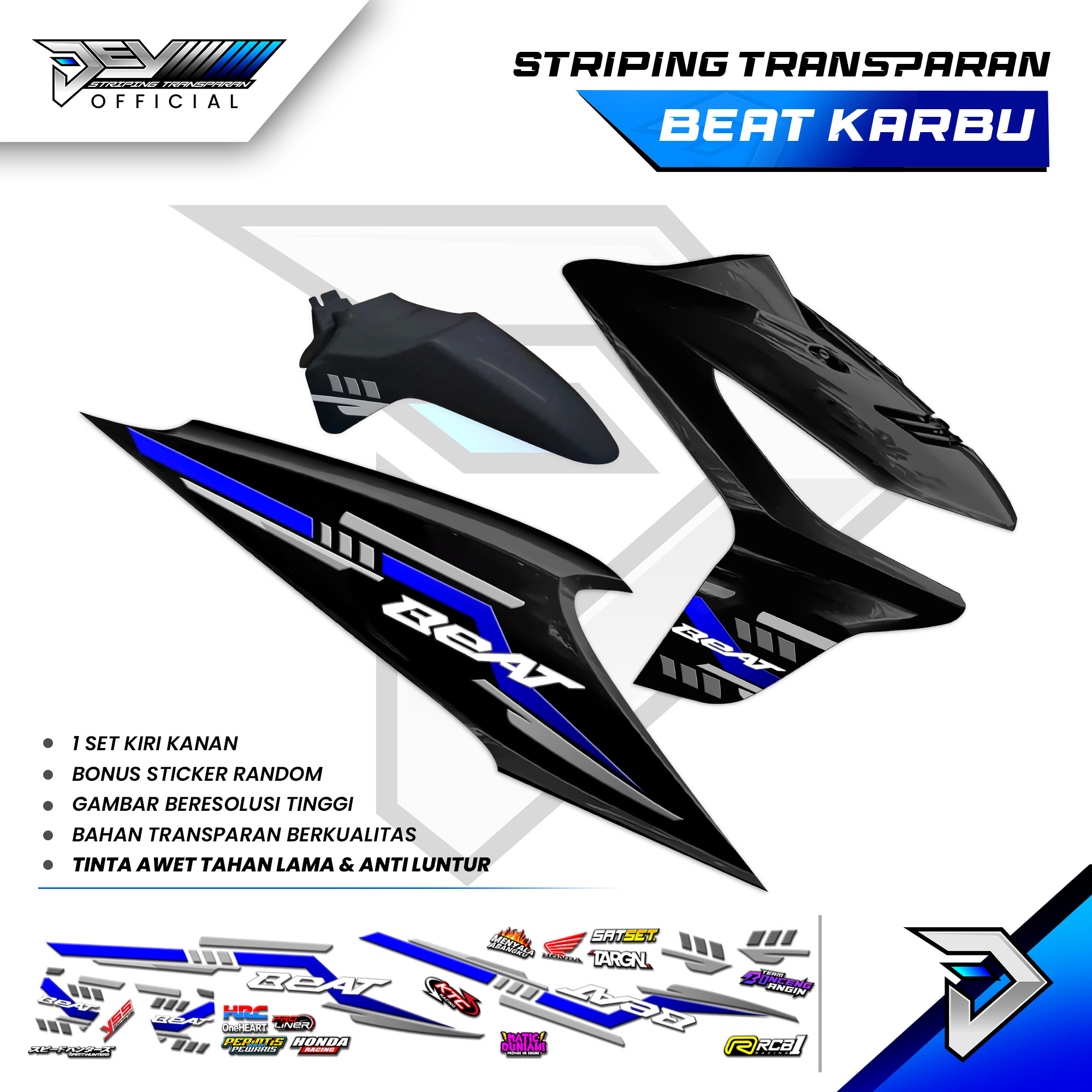 Transparent Striping Beat Karbu | Line Square Motif | Honda Beat Carburetor Body Sticker Harga 35,000 rupiah*Gratis Ongkir