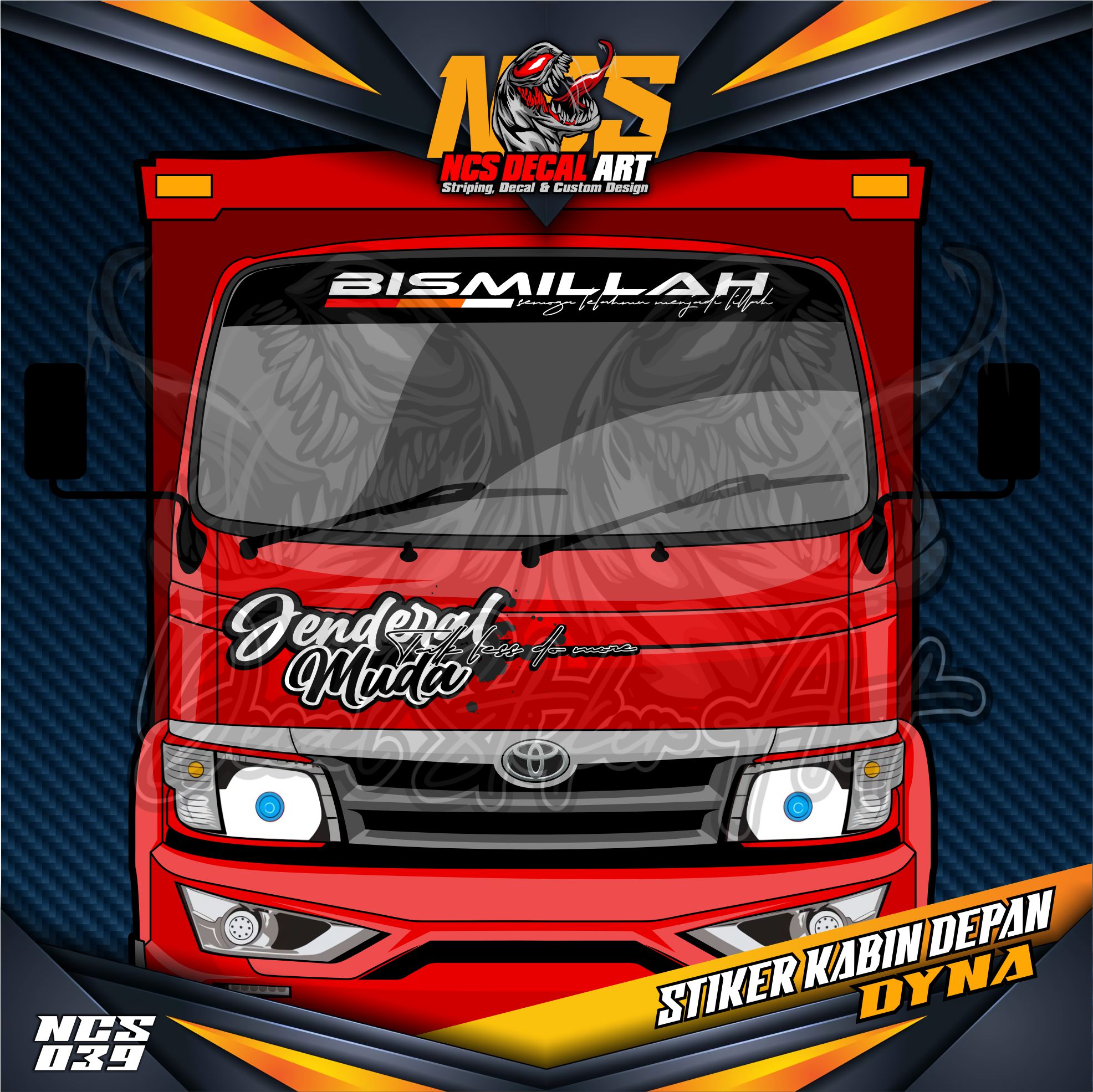 Stiker Kabin Depan Truk Toyota Dyna,Ragasa,umplung,giga dll JENDERAL MUDA Bisa Request Kata-kata/Gambar,dll - Stiker Variasi Mobil/Truk/Pick Up/Motor,dll Harga 48,750 rupiah*Gratis Ongkir
