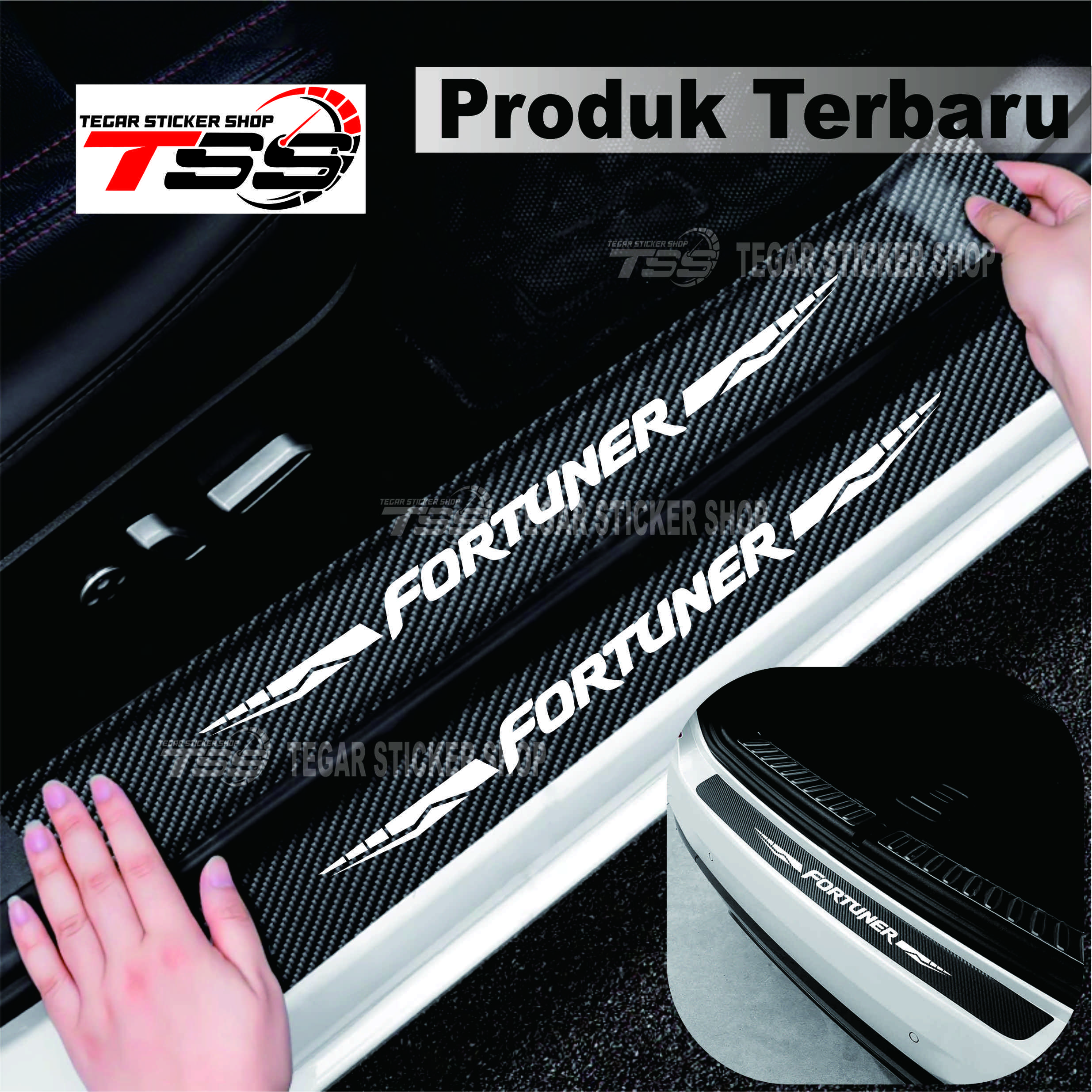 5 PCS sticker mobil toyota fortuner sticker sill plate carbon 3D mobil toyota fortune sticker carbon fortuner 3D pijakan pintu dan bumper bagasi mobil toyota fortuner Harga 22,500 rupiah*Gratis Ongkir
