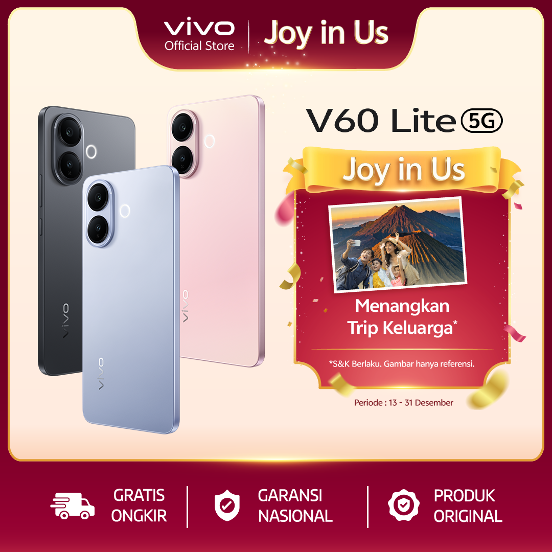 [NEW LAUNCH] vivo V60 Lite 5G Dimensity 7360-Turbo, 6500 mAh + 90W FlashCharge, 50MP Sony Camera, AI Four-Seasons, SGS 5-Star Drop Resistance Harga  4,999,000 rupiah*Gratis Ongkir