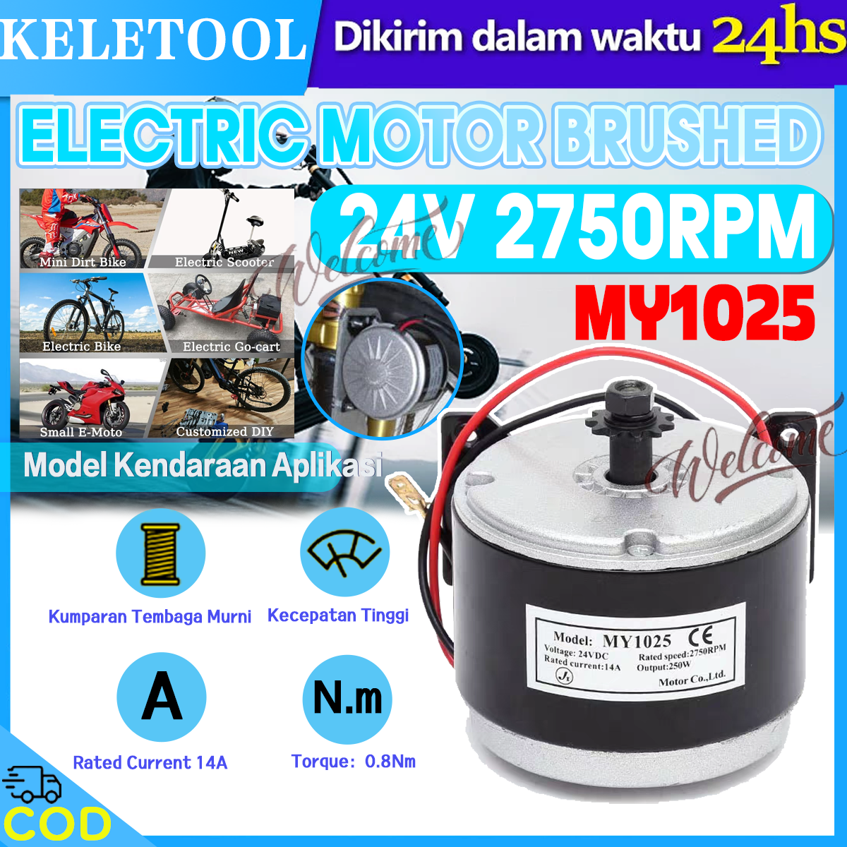 Dinamo Motor for Electric Bike Electric Bicycle My1025 250W 24V Dc Robotic or Electric Car Toy Motor Scooter Elektro-Scooter Universa Aluminum Alloy High-Speed Brush Assembly Mini Gp Trail Atv E-Scooter Harga 196,000 rupiah*Gratis Ongkir