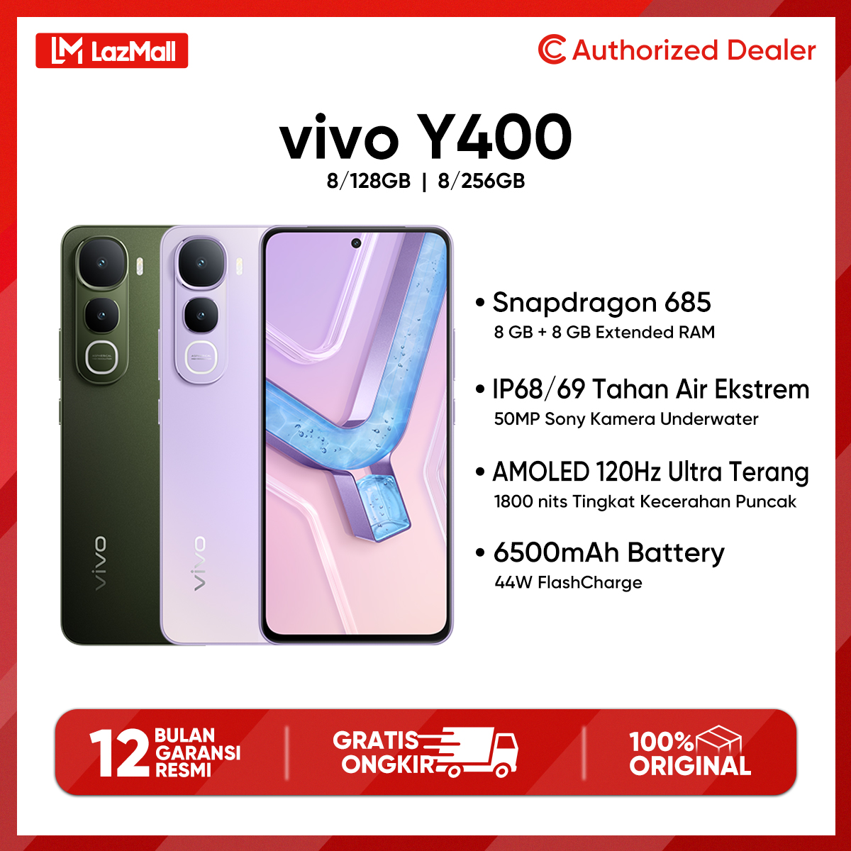 Vivo Y400 8/256Gb 8/128Gb Borderless Screen Metallic Ring Camera Design + Dynamic Light Official Guarantee - Jenama vivo Harga 3,199,000 Ringgit*Penghantaran Percuma