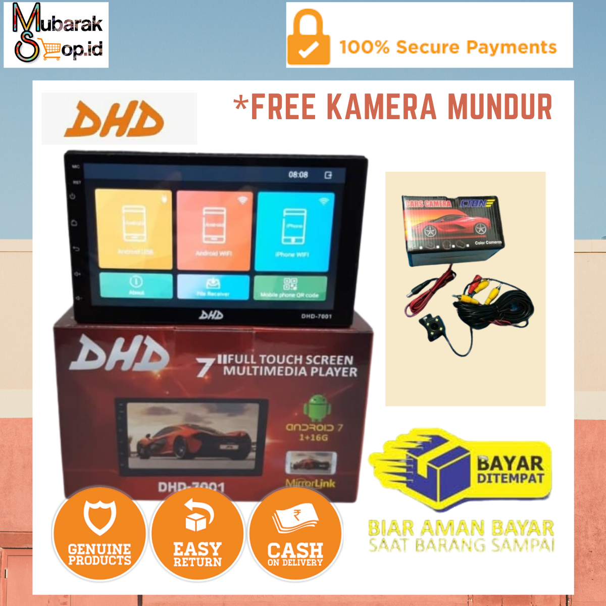 HEADUNIT DOUBLEDIN ANDROID 7INCH DHD 7001 / DHD-7001 + FREE Kamera Mundur Harga 1,500,000 rupiah*Gratis Ongkir