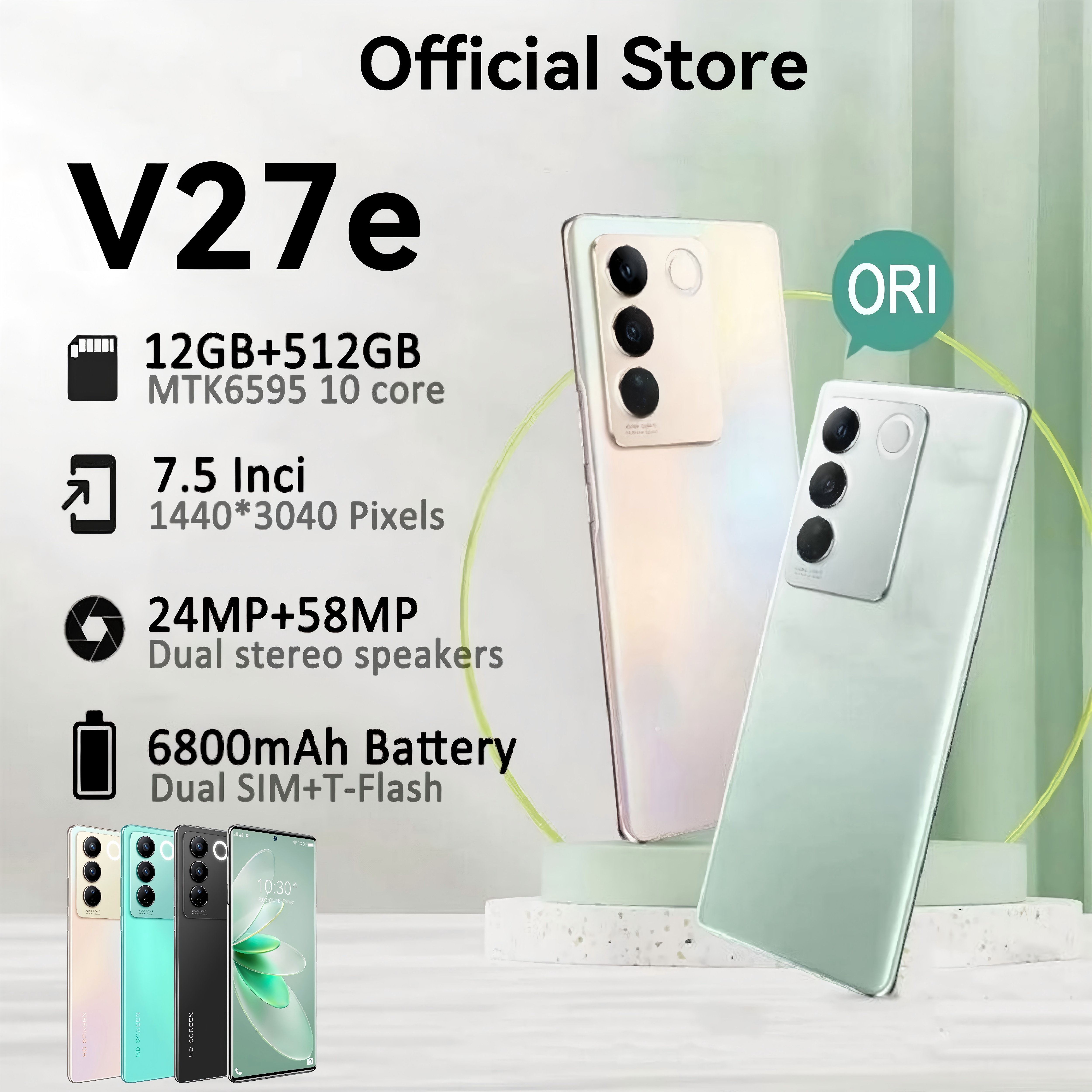 【Can co】new HP viv0 v27e original mobile phone 7.5 inch 16GB RAM + 512GB ROM 6800mAh HD Dual SIM Camera dual 5G WiFi student smartphone learning dual card dual standby gaming phone cheap HP [2] Harga 949,000 rupiah*Gratis Ongkir